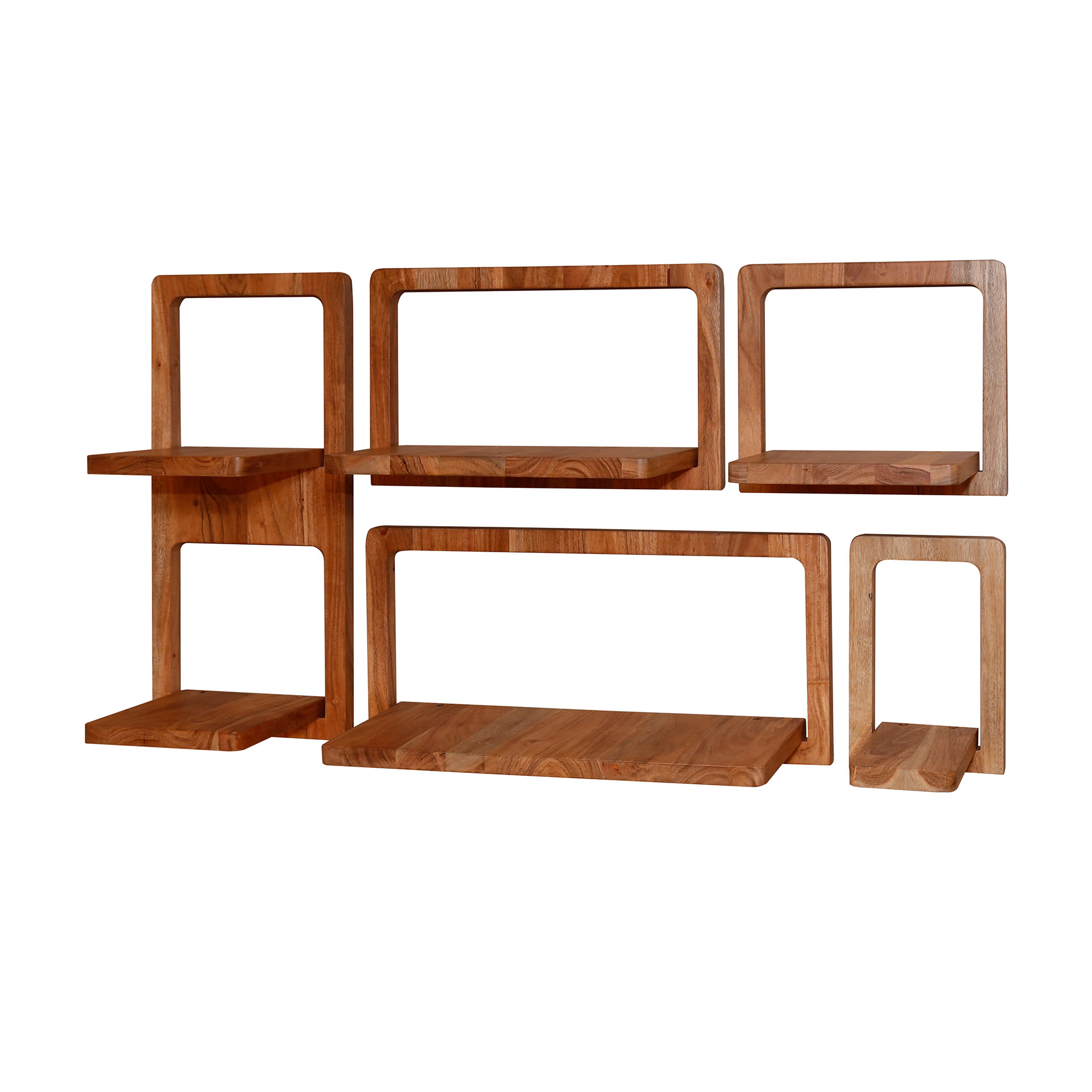 Wall shelf set/5 curvy / Solid acacia natural