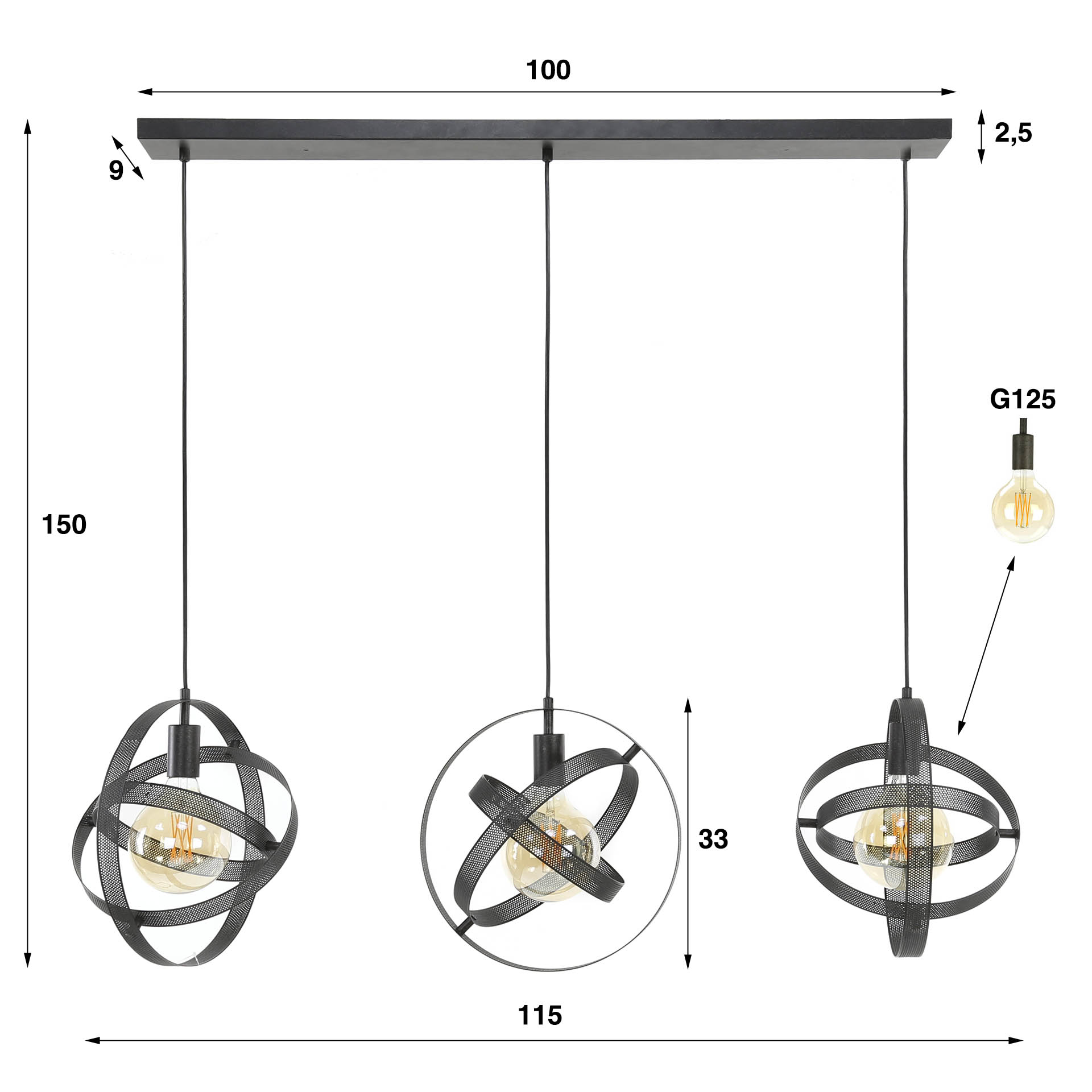 Hanging lamp 3L cosmos mesh / Artic black