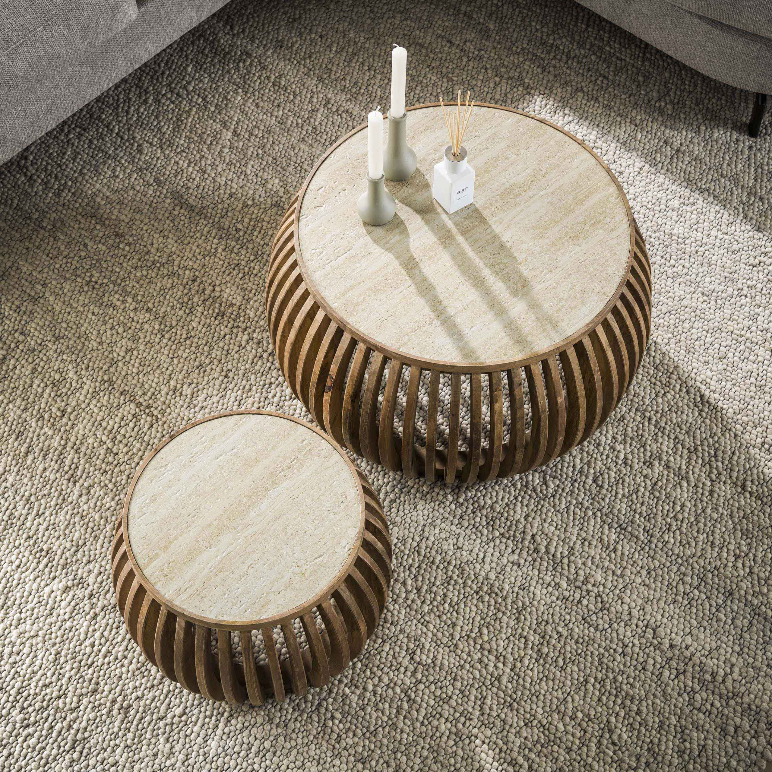 Tavolino Nuovo Curve - set di 2 - Solido mango sabbia