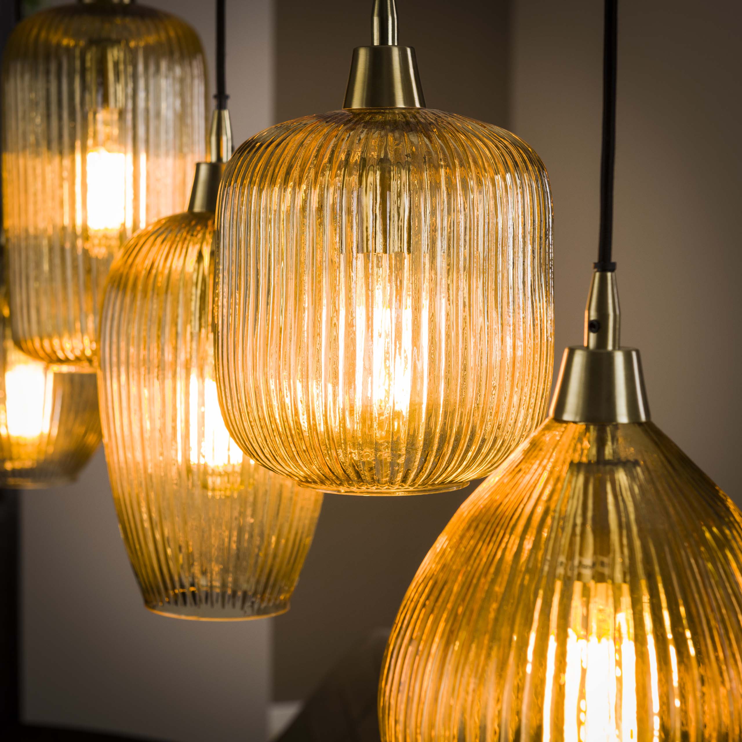 Hanging lamp Stripe 5-light - amber glass