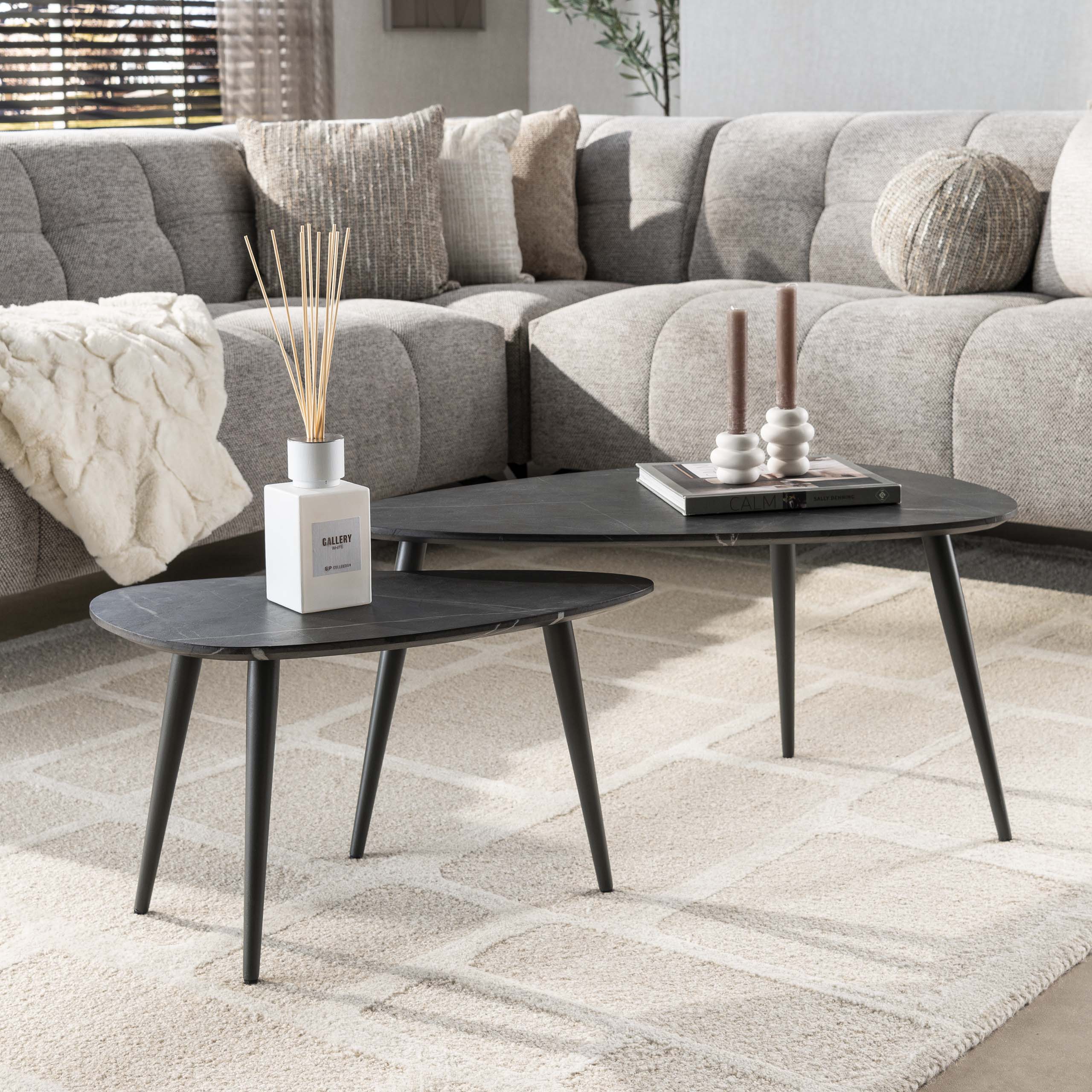 Set tavolino da caffè/2 a forma di pera organico/3D marrone nero