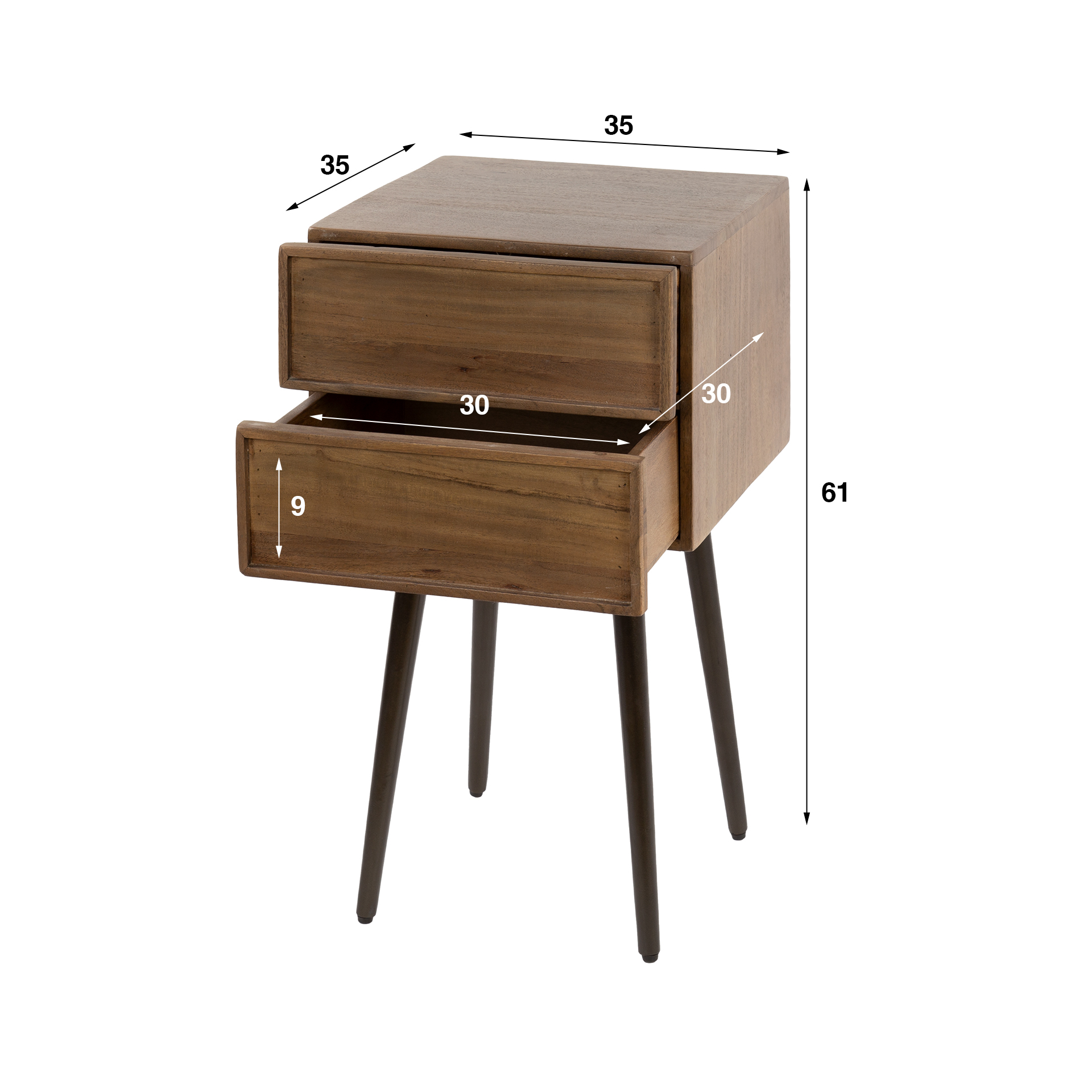 Bedside Table Frame 2 drawers - Solid acacia brown
