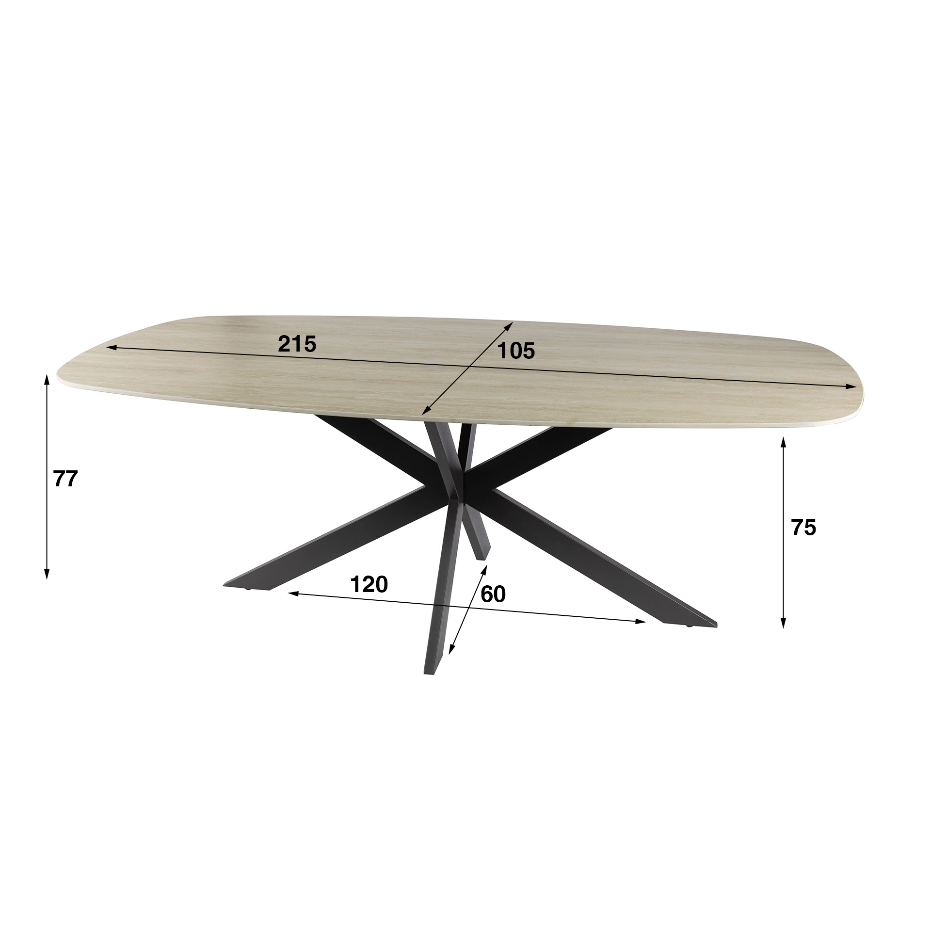 Romano Cross oval dining table 215 cm - 3D ceramic travertine