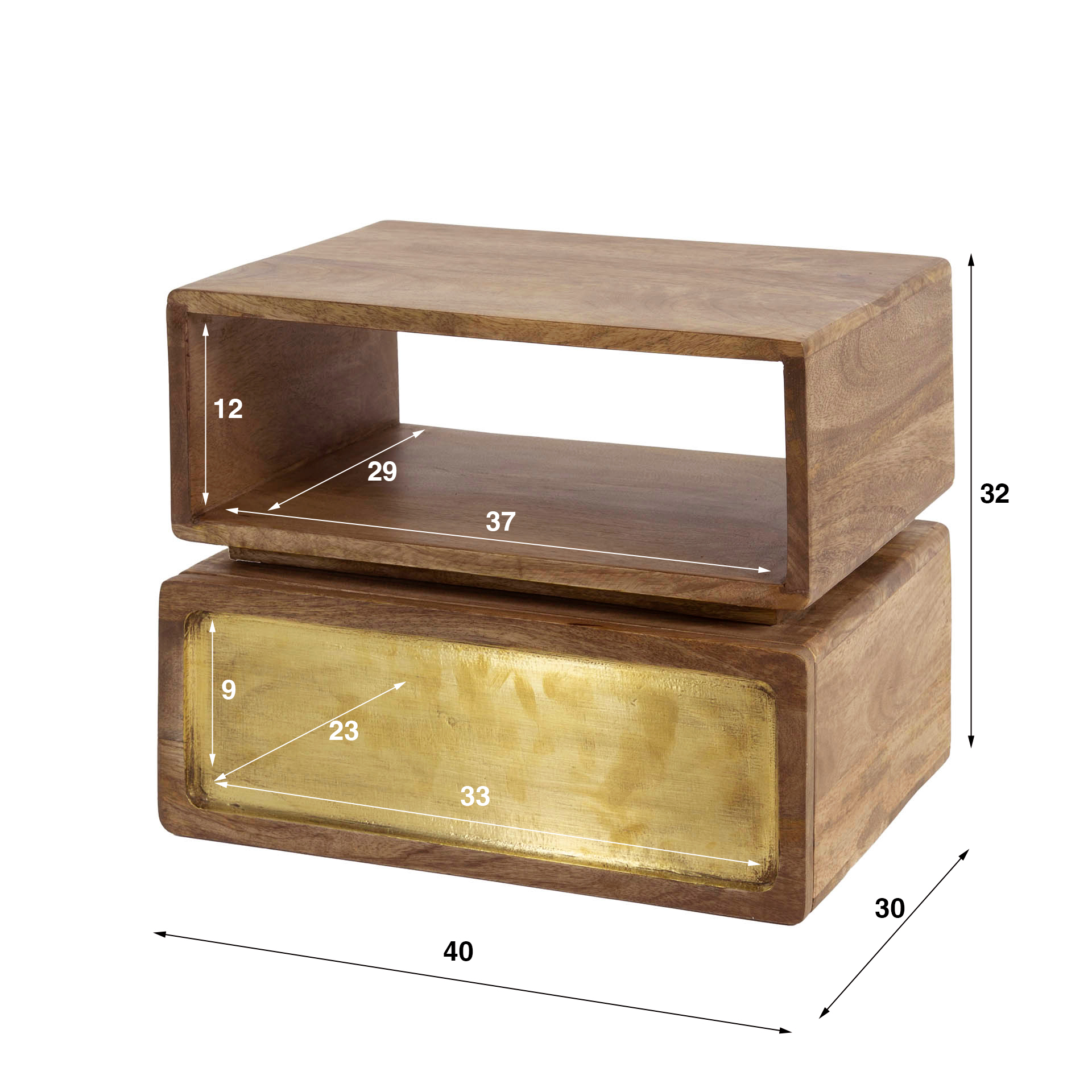 Comodino sospeso in ottone 1 cassetto - Sabbia mango massiccio