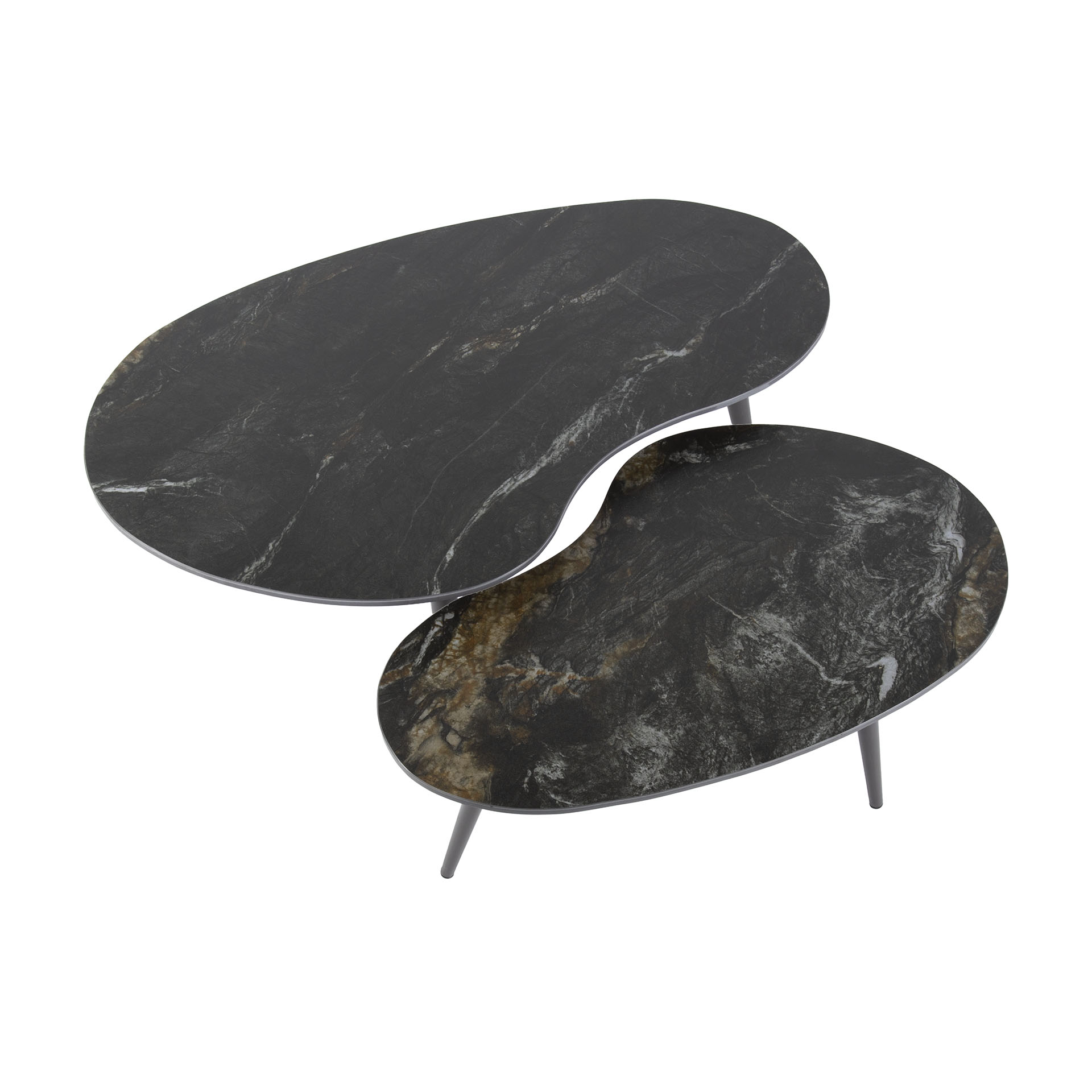 Coffee table Fossil kidney shaped - Set of 2 - Ceramic black