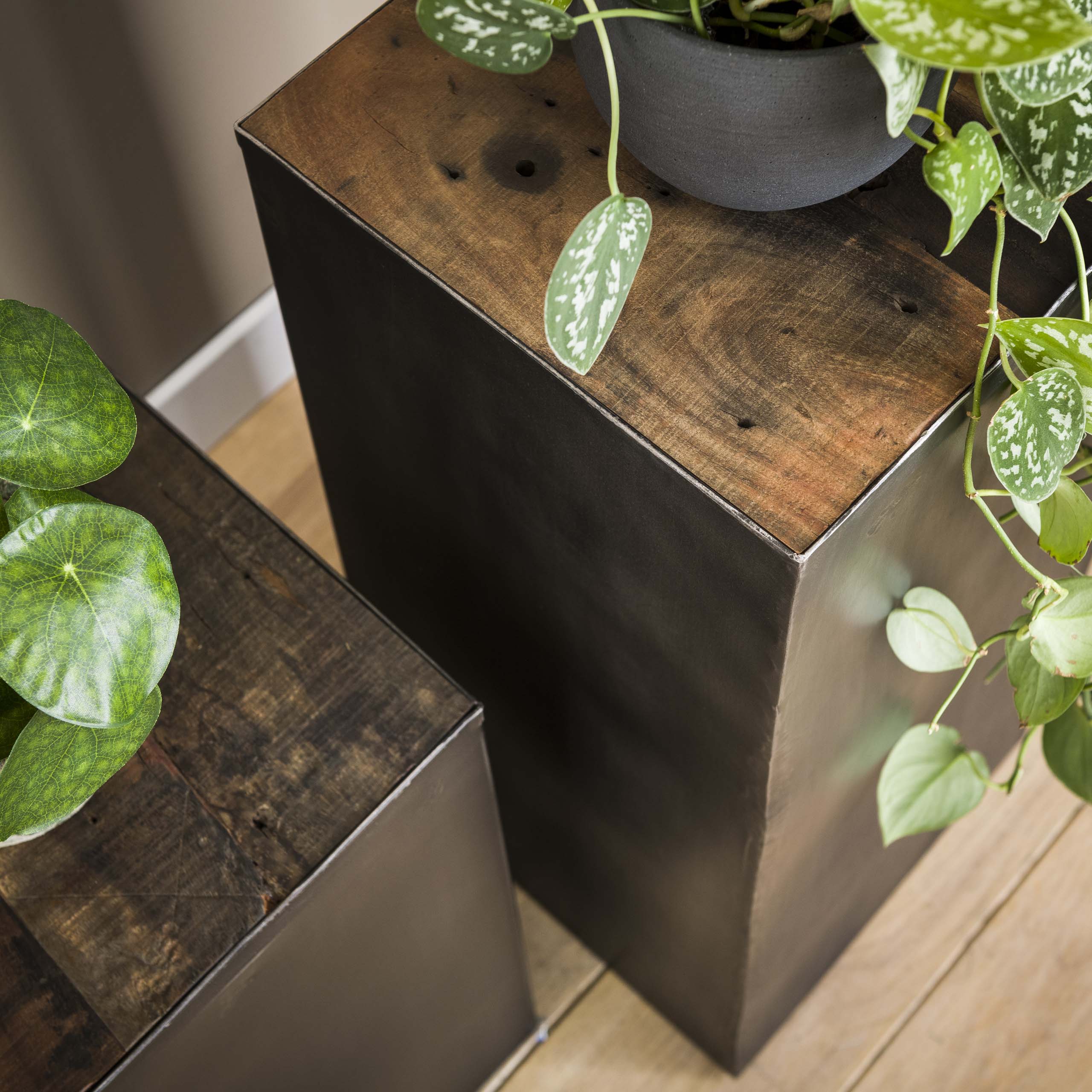 Colonna per fiori 70 spazzola naturale Zattera in acciaio / Legno duro robusto