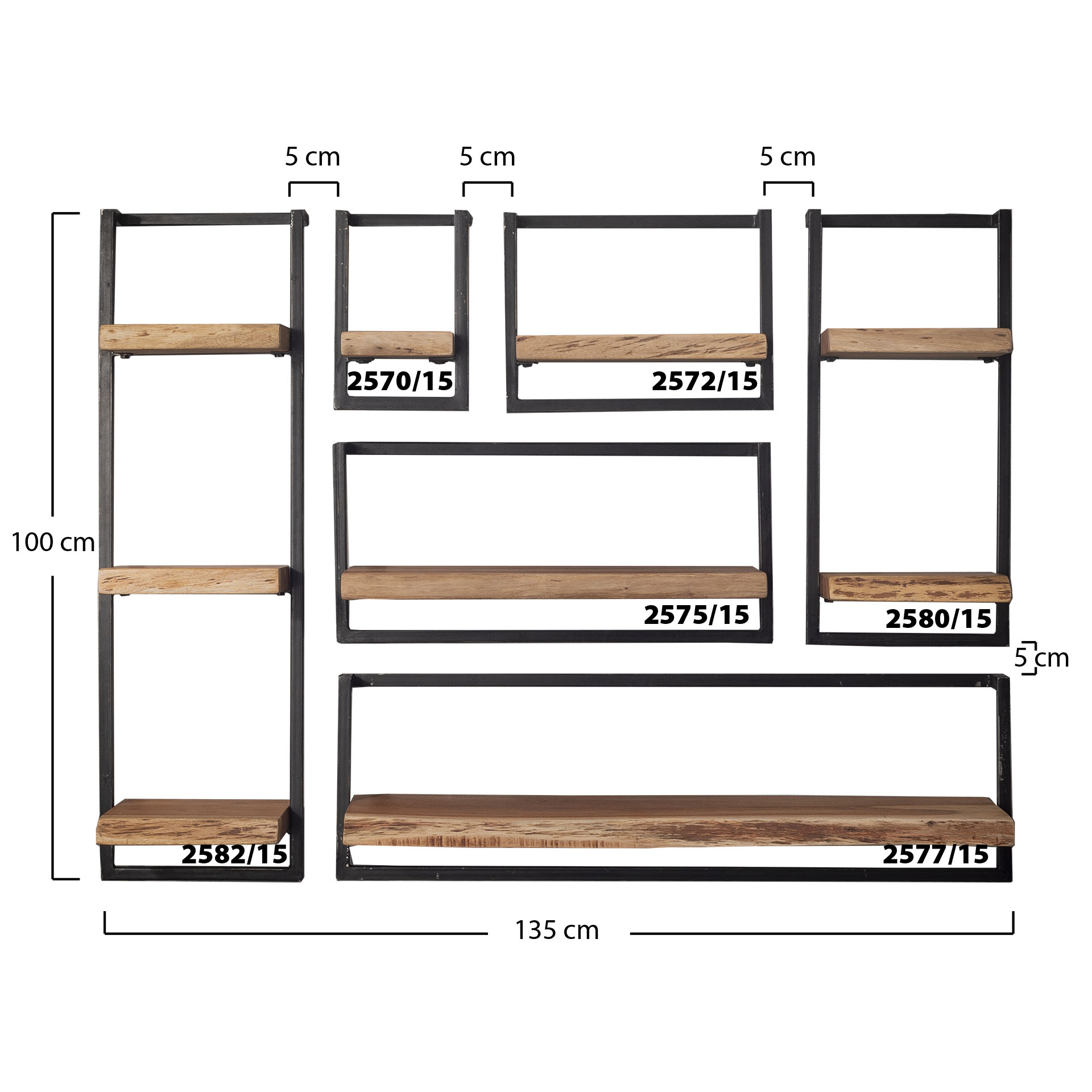 Wall shelf Rivé 30cm H=100cm