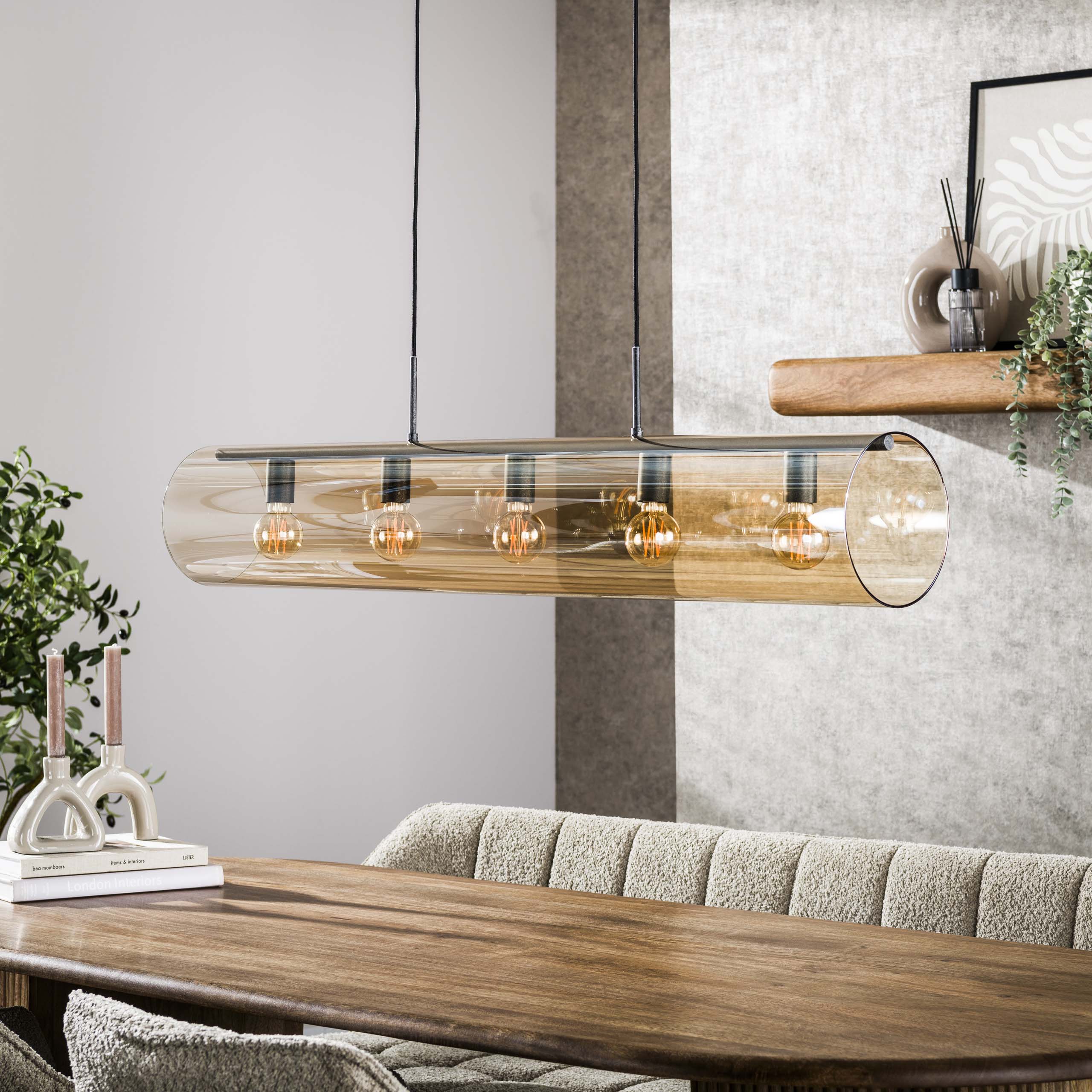 Hanging lamp 5L tube amber glass / Artic black