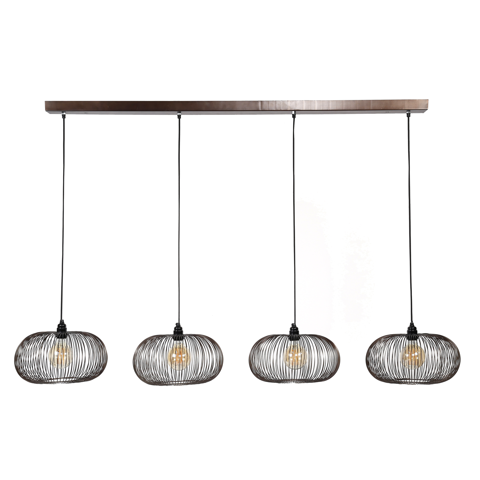 Lampada a sospensione 4x filo a disco Ø35 intrecciato in rame / Nichel nero