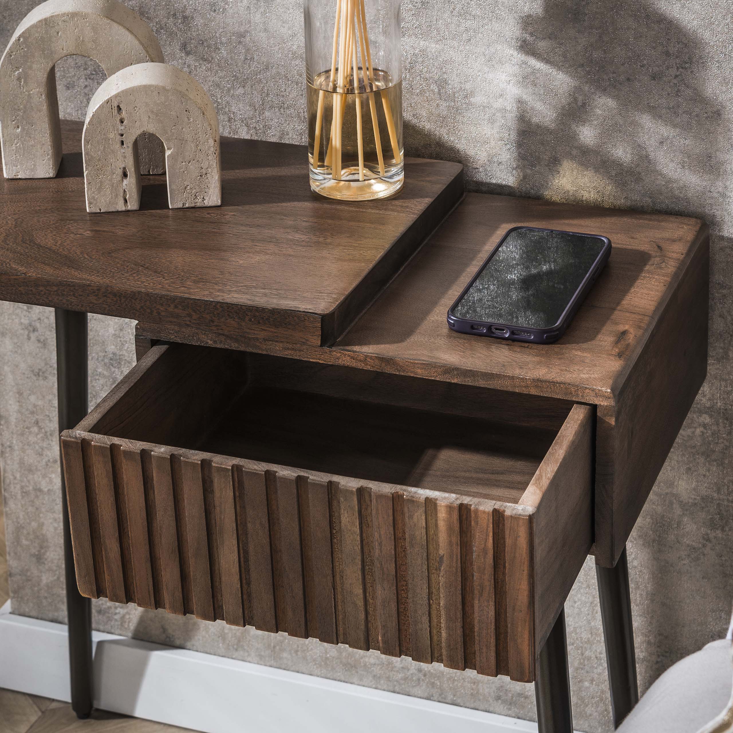 Comodino Carve 1 cassetto a sinistra - Massello di acacia marrone