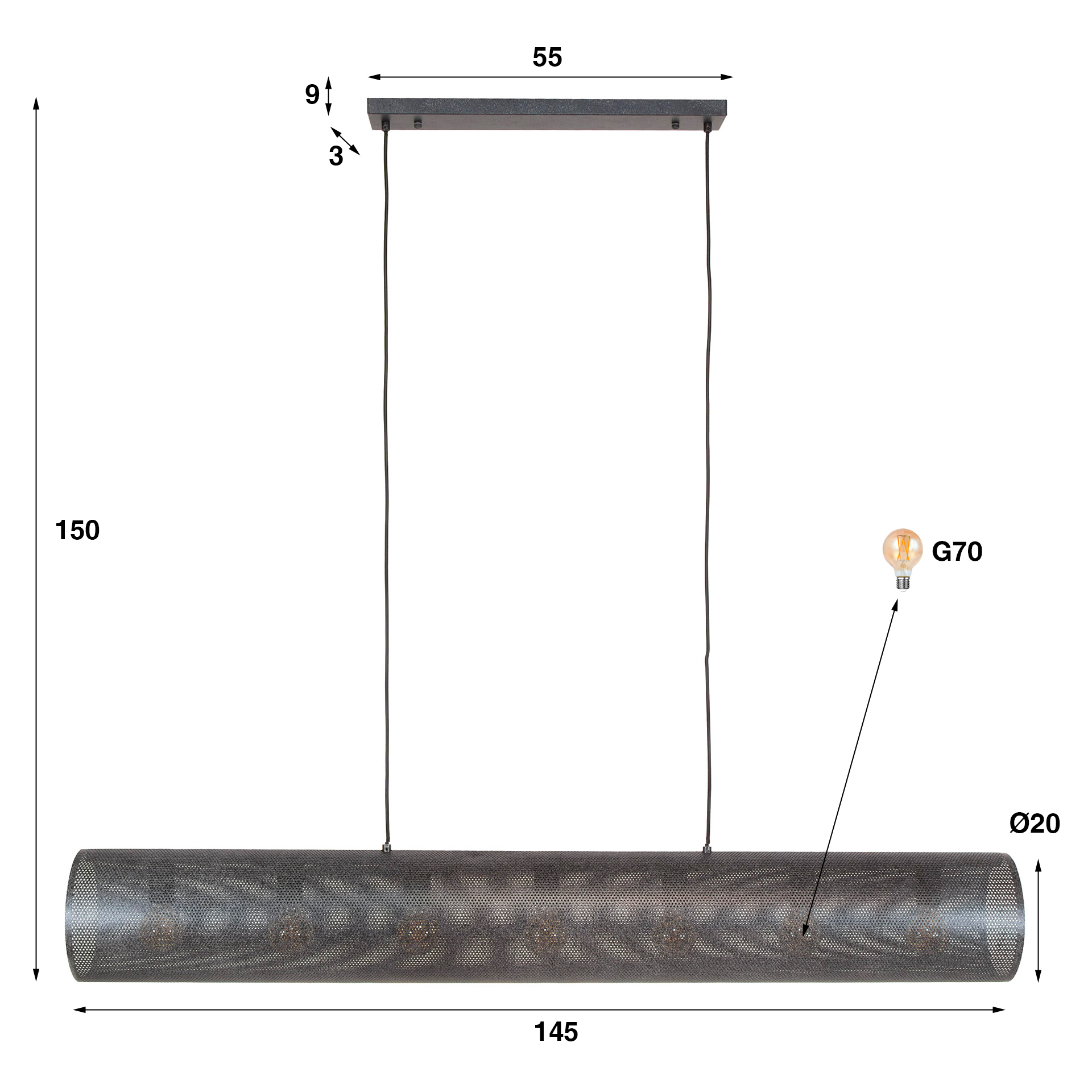 Hanging lamp Tubon Mesh 7-light Artic black
