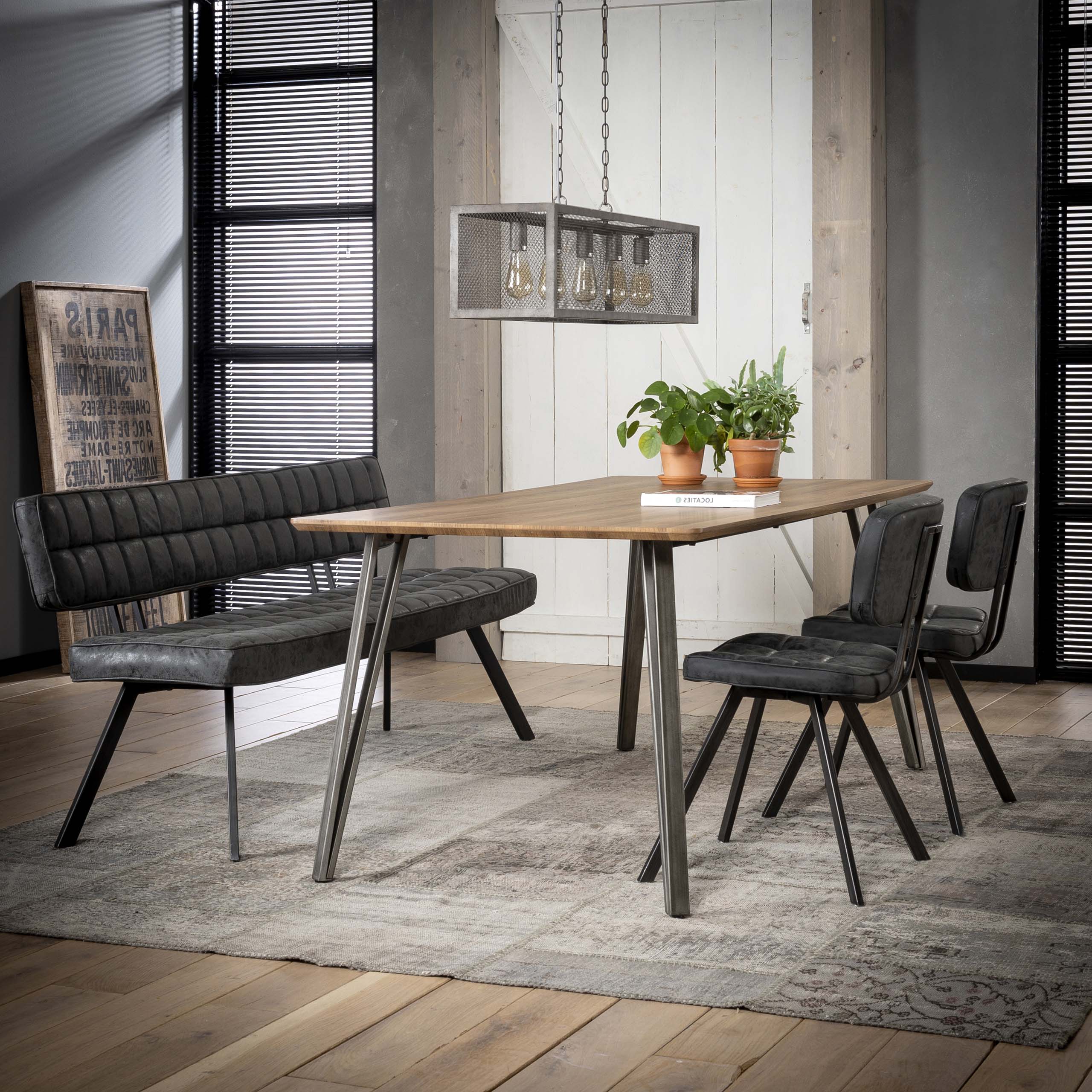 Divano per sala da pranzo 180 cm con cucitura a croce e schienale aperto. / Cera PU nera