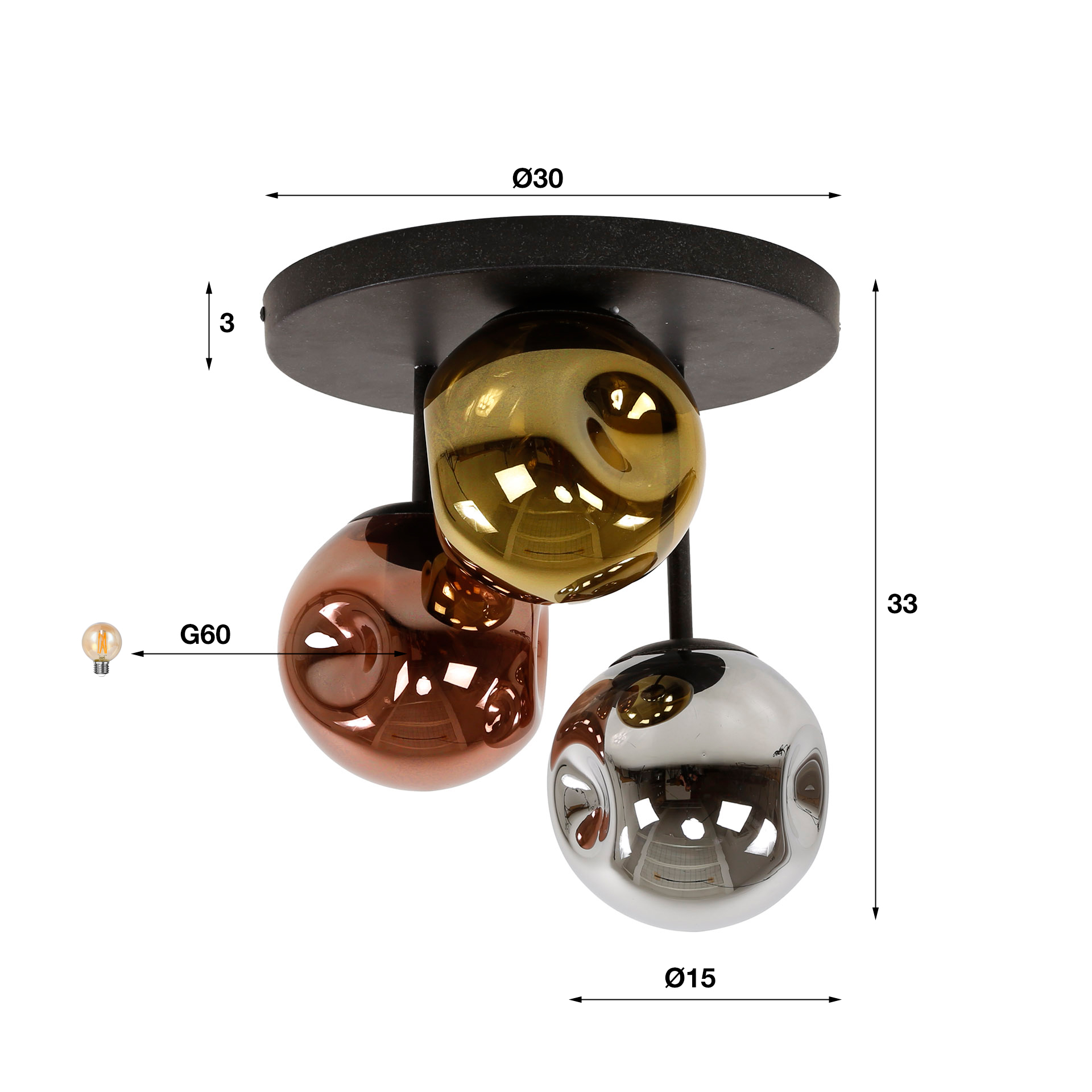 Lampada da soffitto 3L stellare / Artic nero