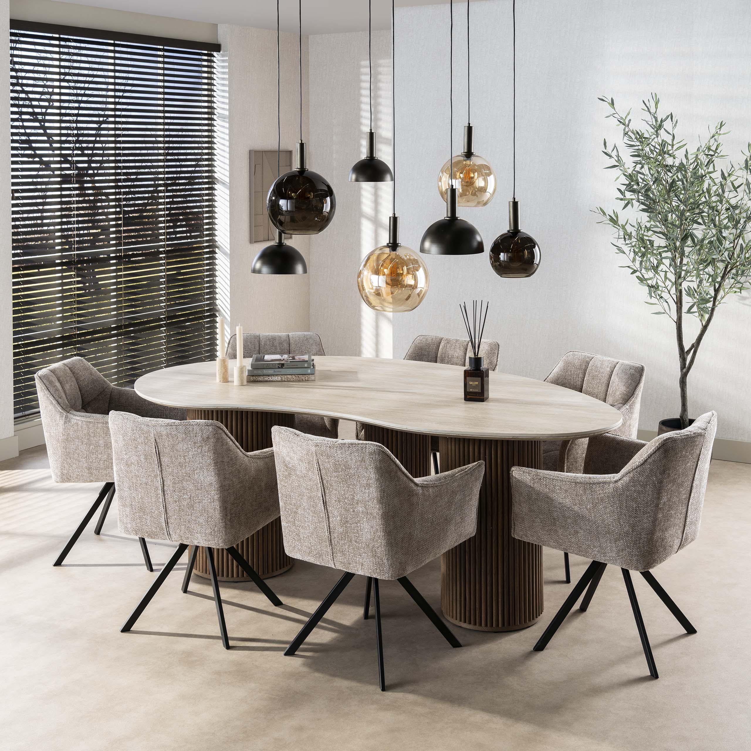 Tavolo da pranzo Romano a forma di rene 215 cm - Travertino in ceramica 3D