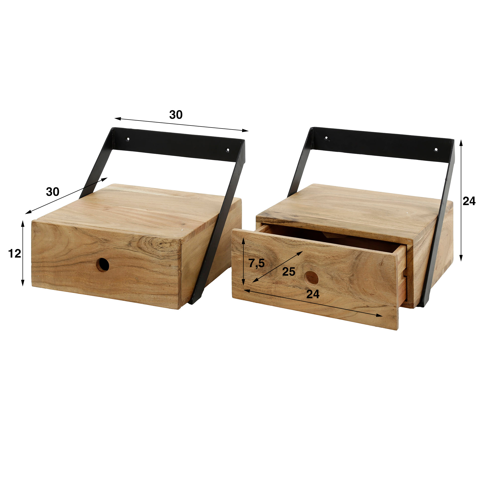 Bedside table set/2 XS hanging strip / Solid acacia natural