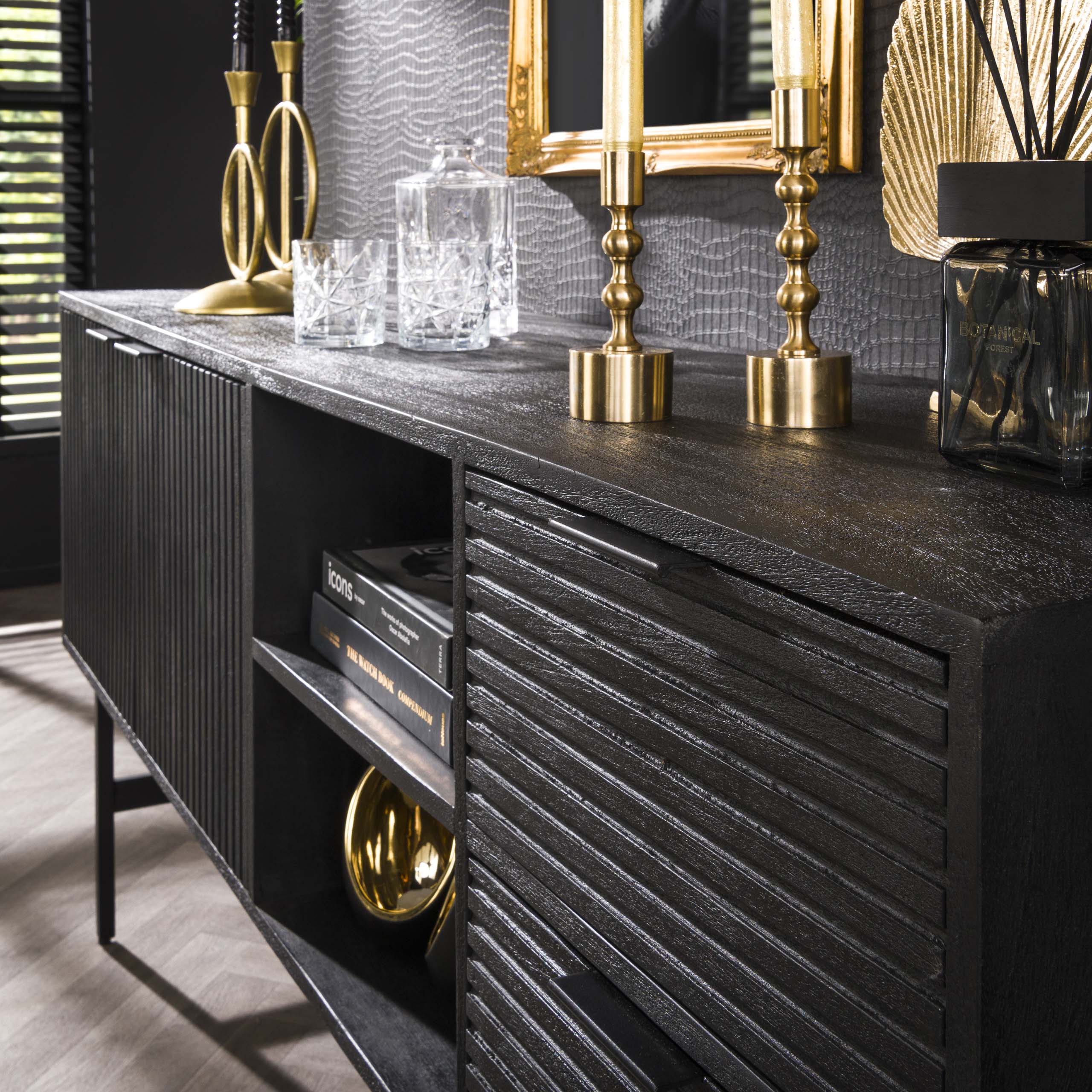 Comò Marina 2 cassetti 2 ante - Solido mango nero