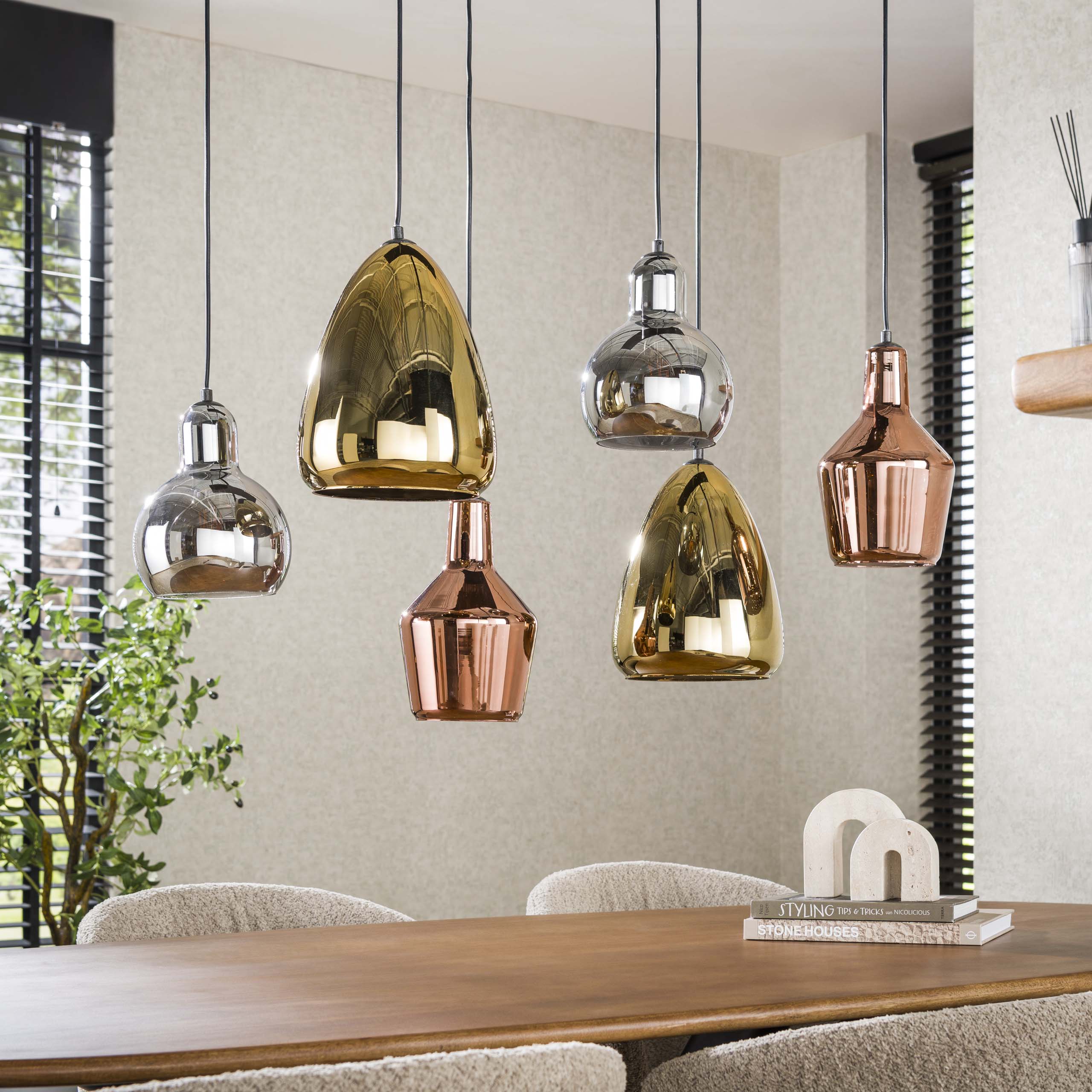 Hanging lamp 3+3 mix glass tricolore / Artic black
