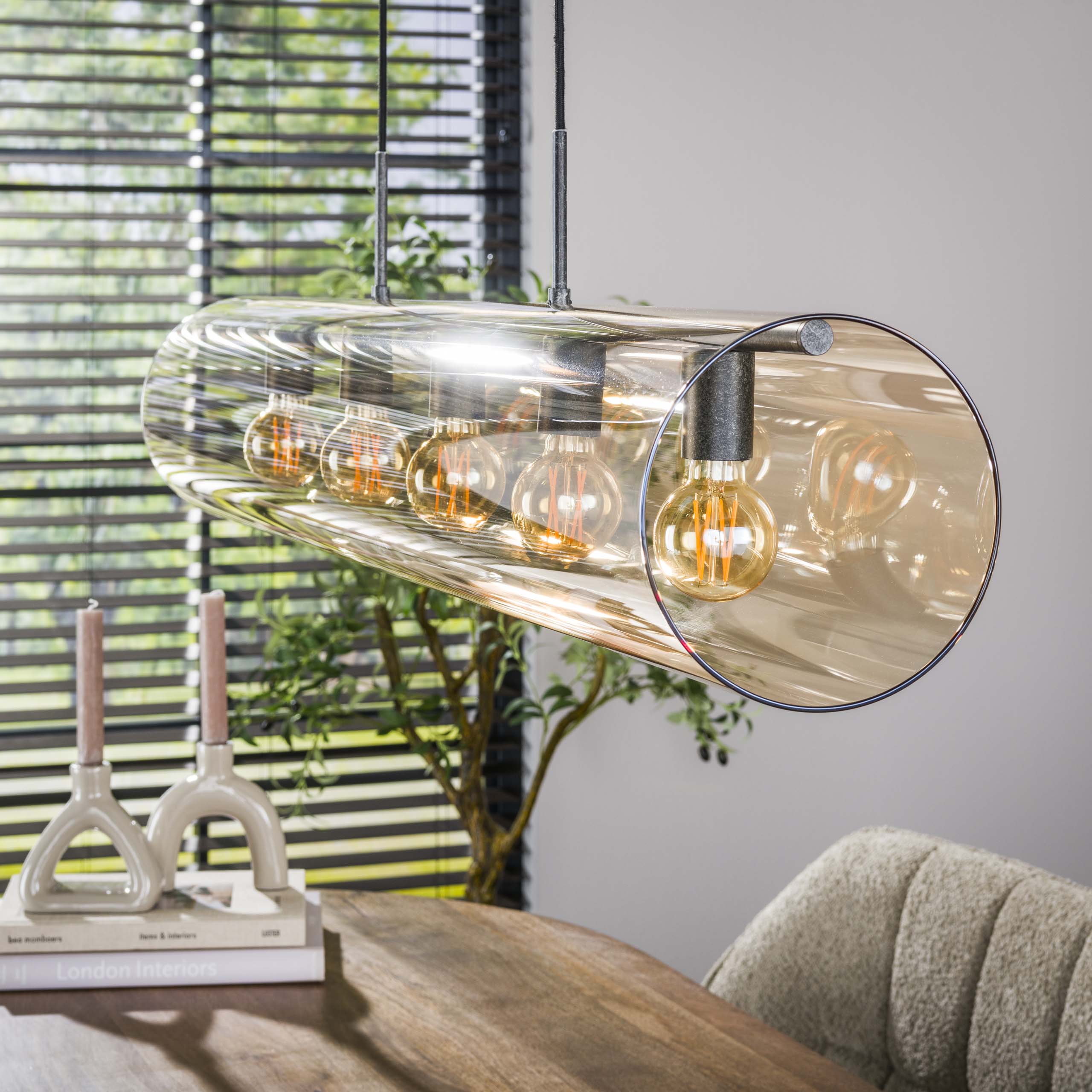 Hanging lamp 5L tube amber glass / Artic black