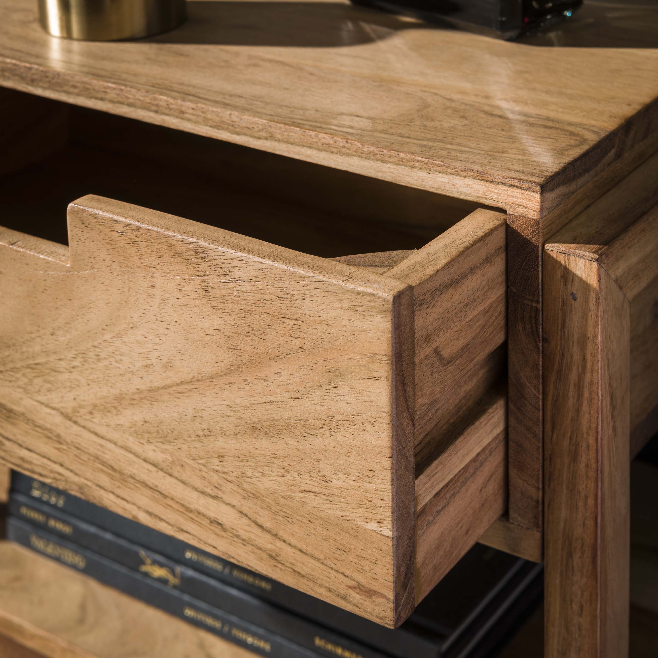 Comodino 1L struttura in legno flottante / acacia massiccia naturale