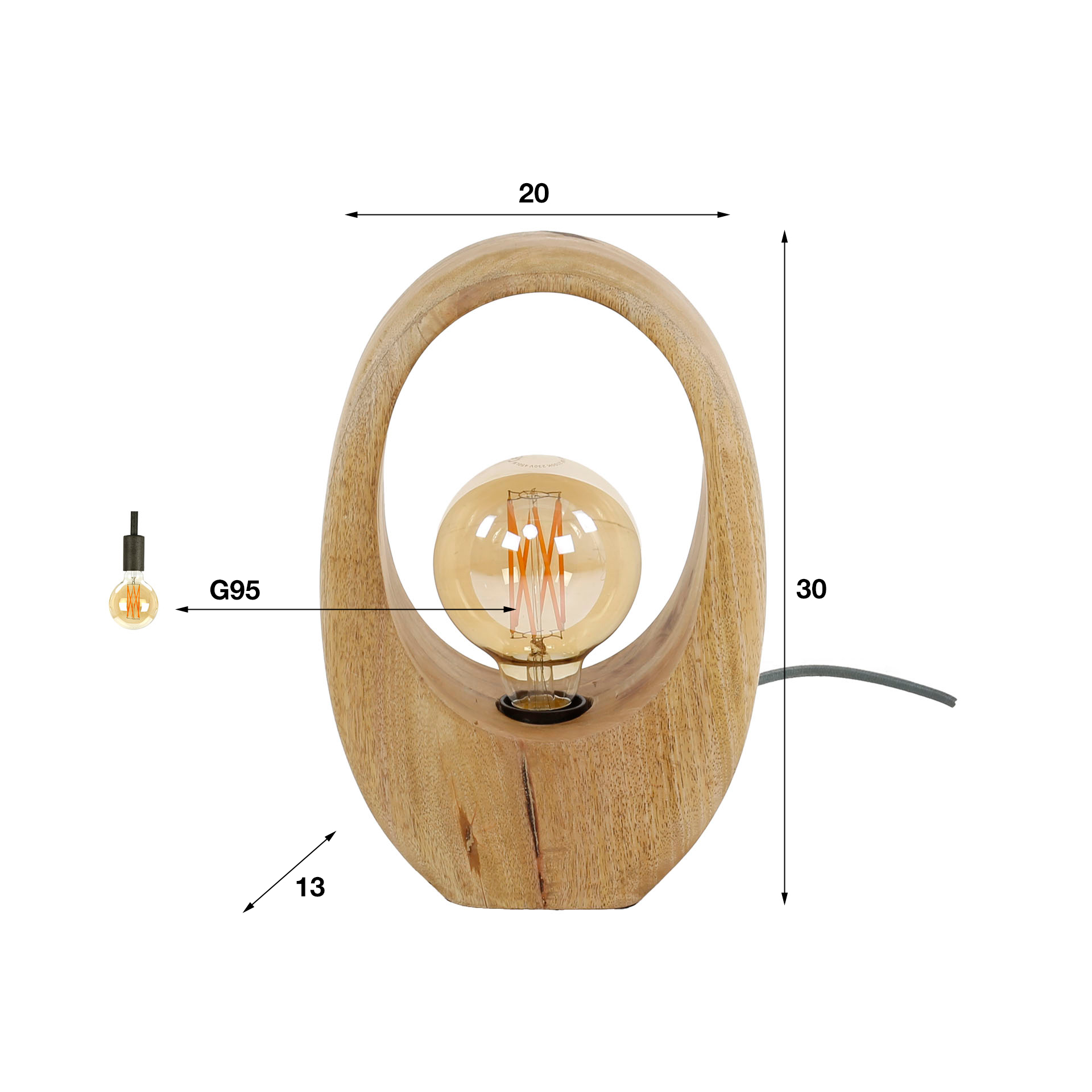 Lampada da tavolo 1L Arco in legno / Mango massiccio naturale