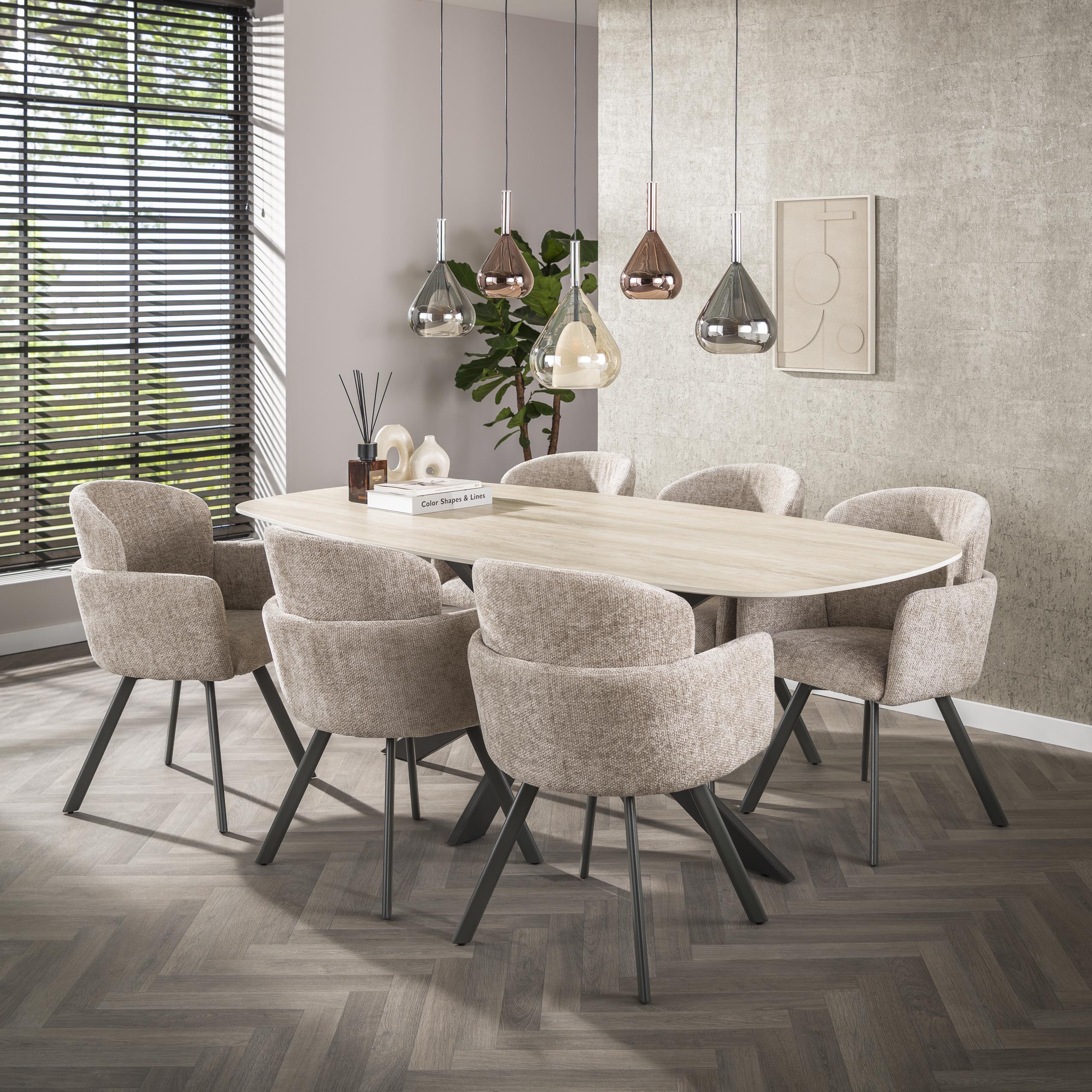 Romano Cross oval dining table 215 cm - 3D ceramic travertine
