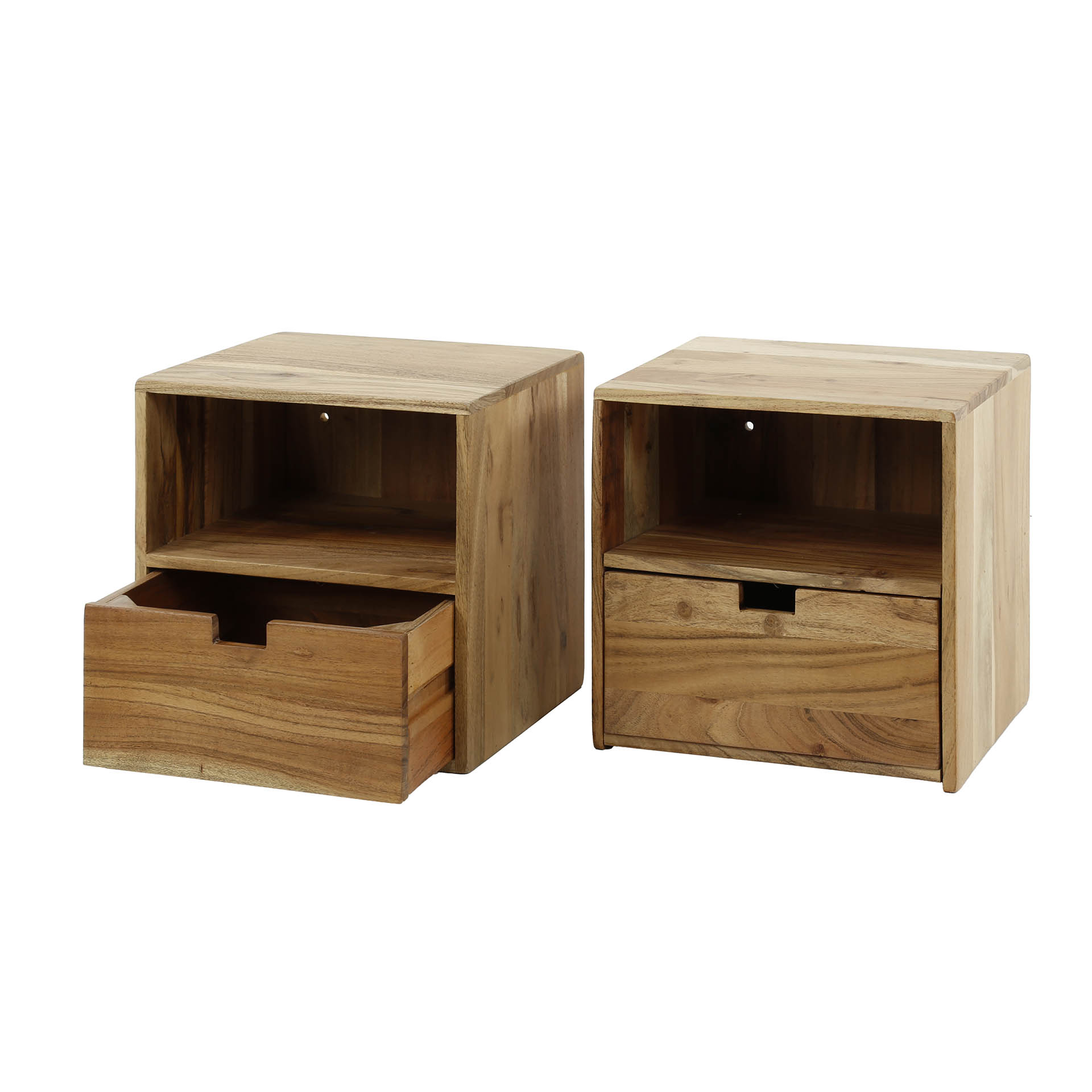 Set comodino/2 XS sospeso piatto/Acacia massiccia naturale