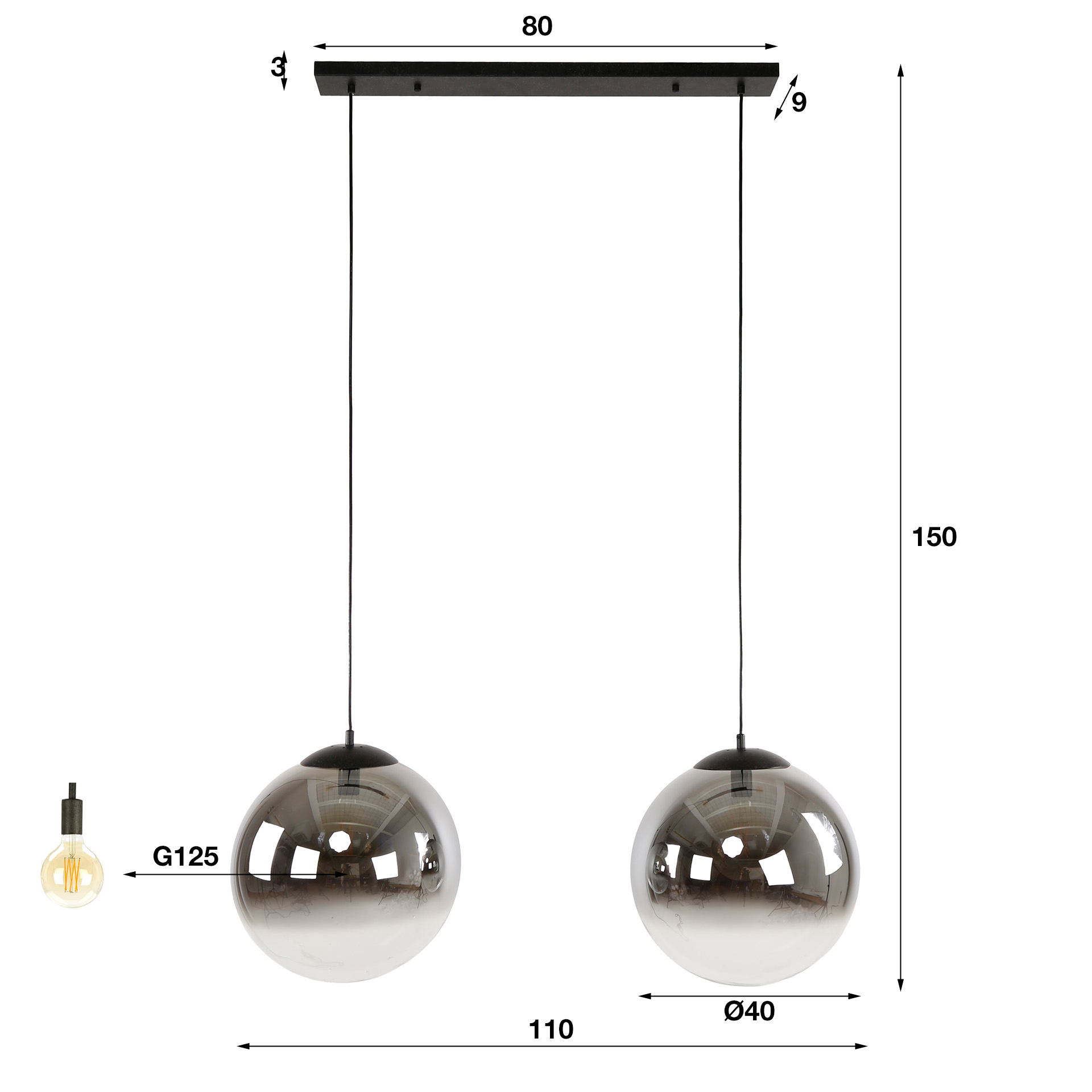 Lampada a sospensione 2L con paralume a bolle XL / Nero artico