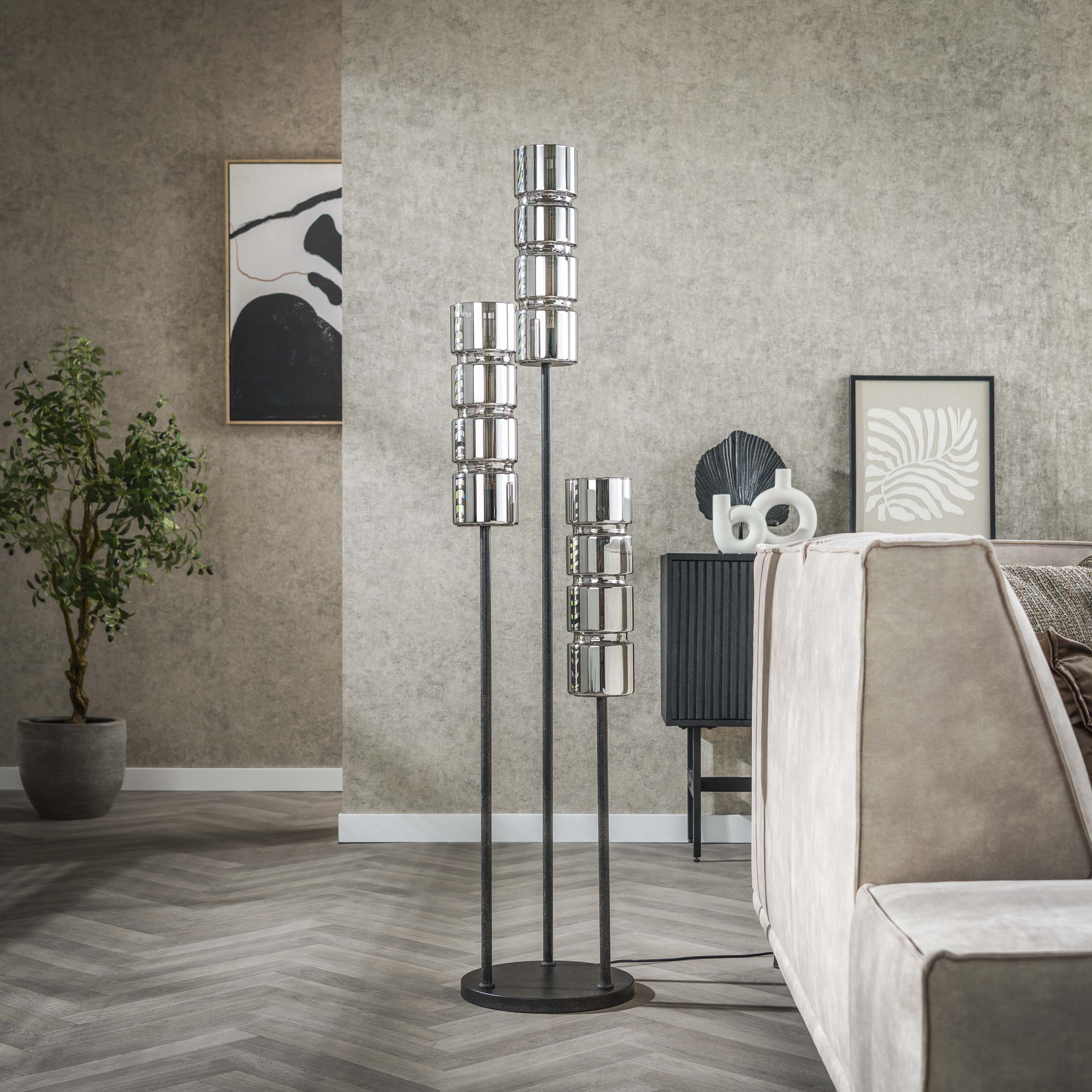 Lampada da terra 3L cilindro a gradini in vetro / Nero artico