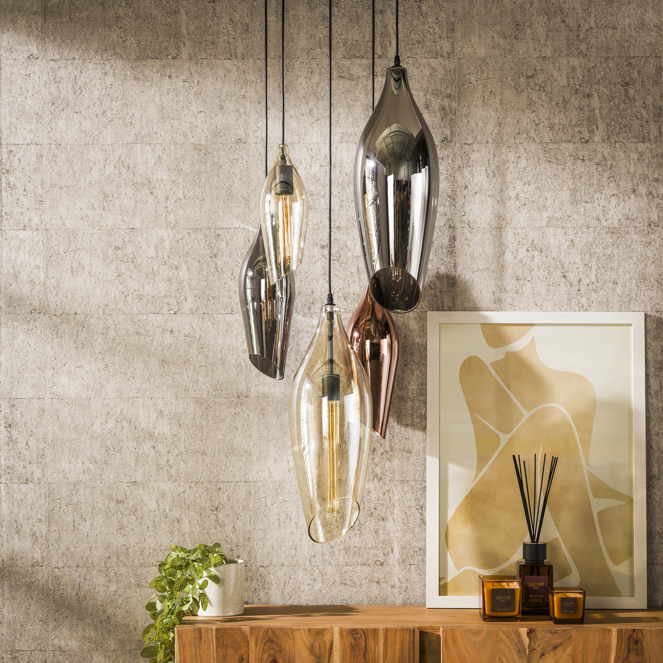 Hanging lamp 5L stepped cocoon mix glass / Black