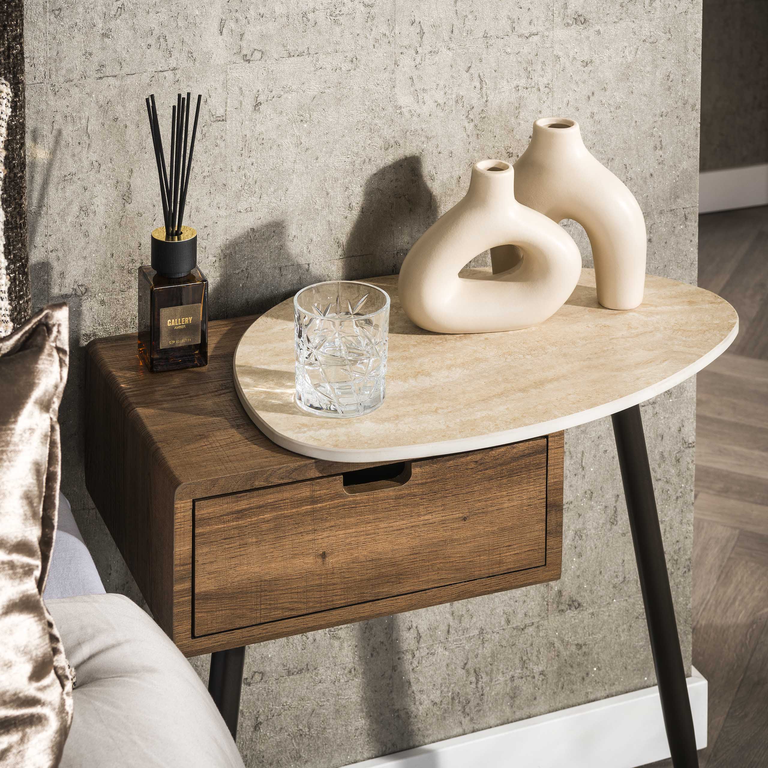 Comodino Travino 1 cassetto destro - Ceramica travertino