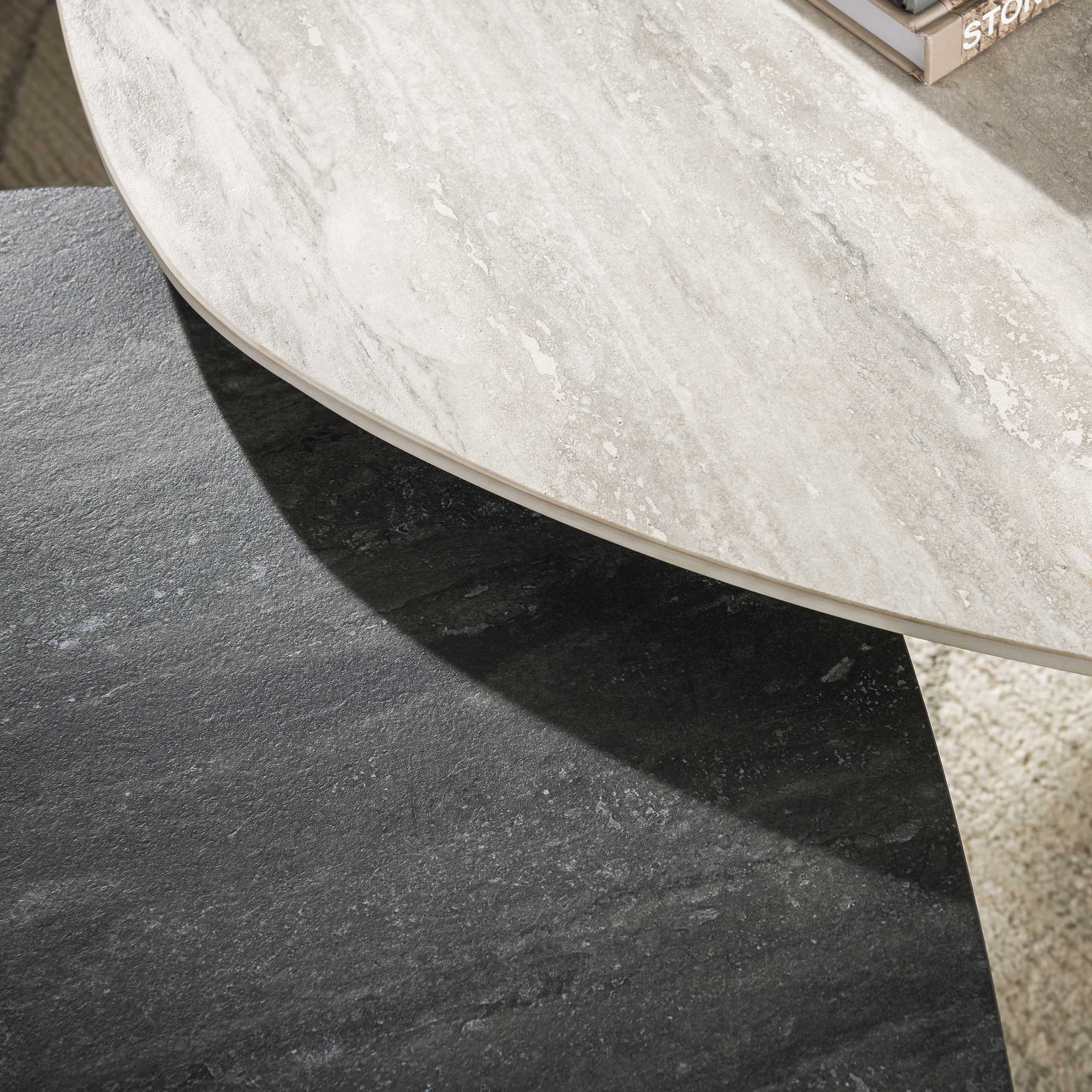 Tavolino Twin Log 3D in ceramica travertino - Set di 2