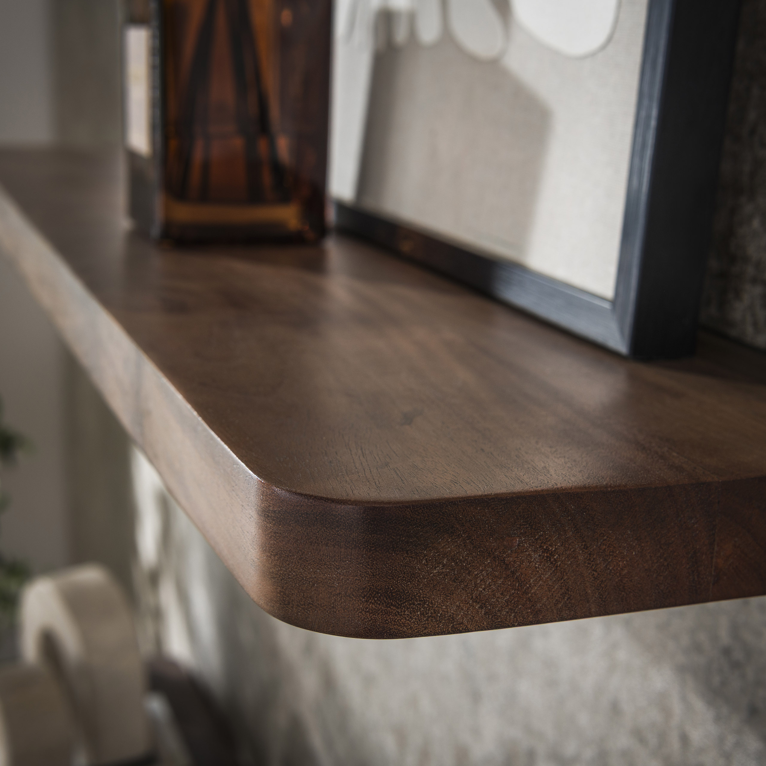 Wall shelf Carve 60 cm - Solid acacia brown