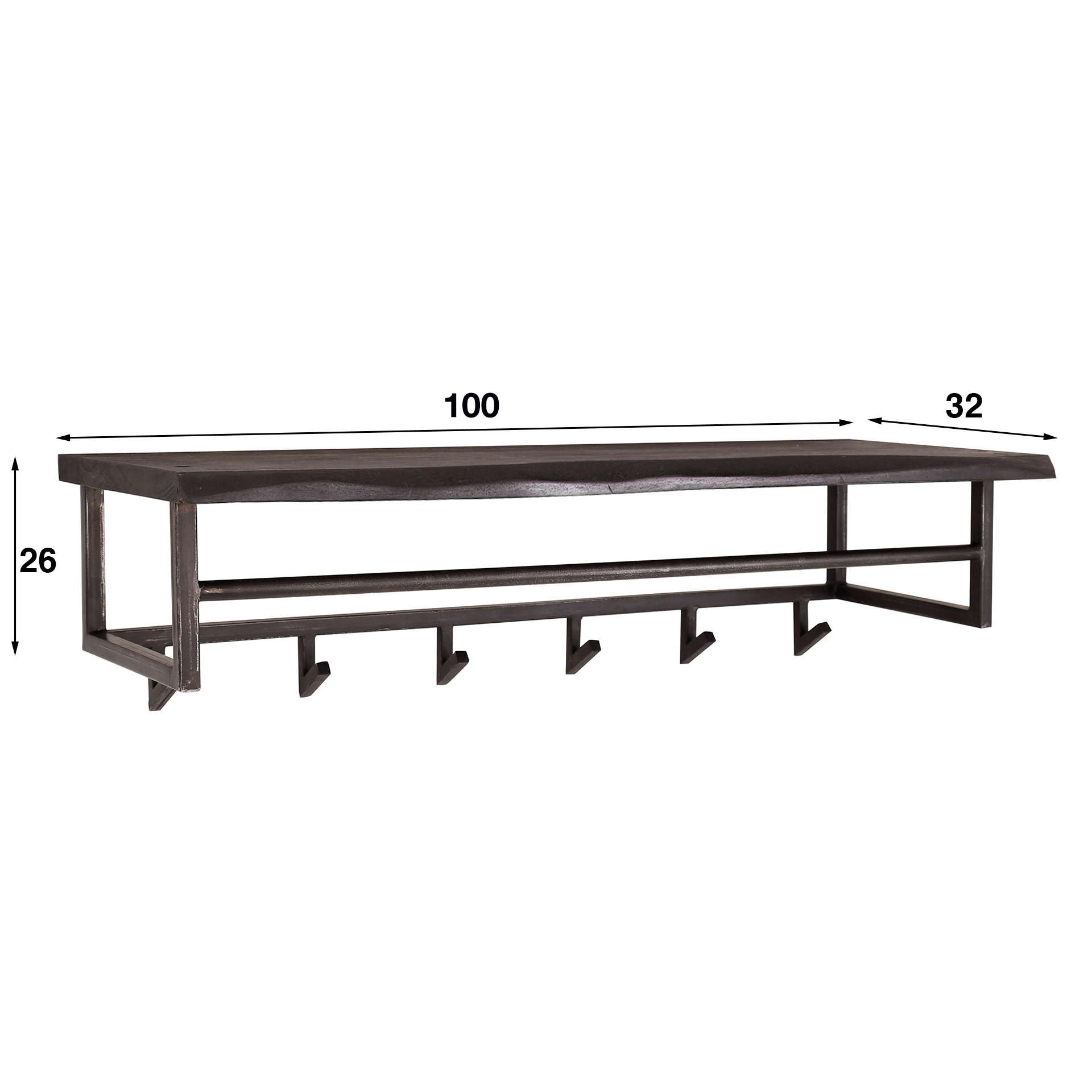 Coat rack yucon 6 hooks hat shelf / Solid acacia black