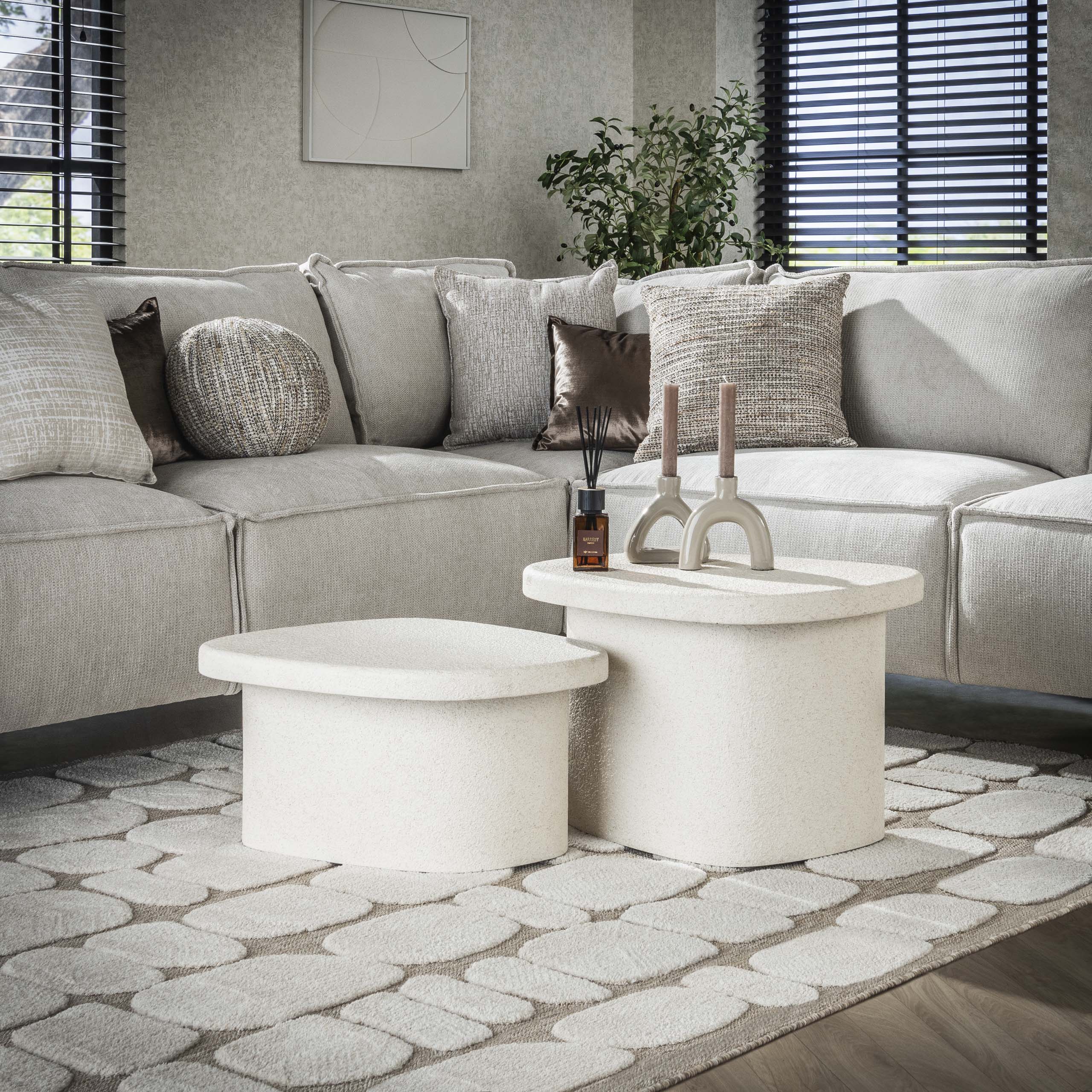 Set tavolino/2 pietre organiche/marmo composito