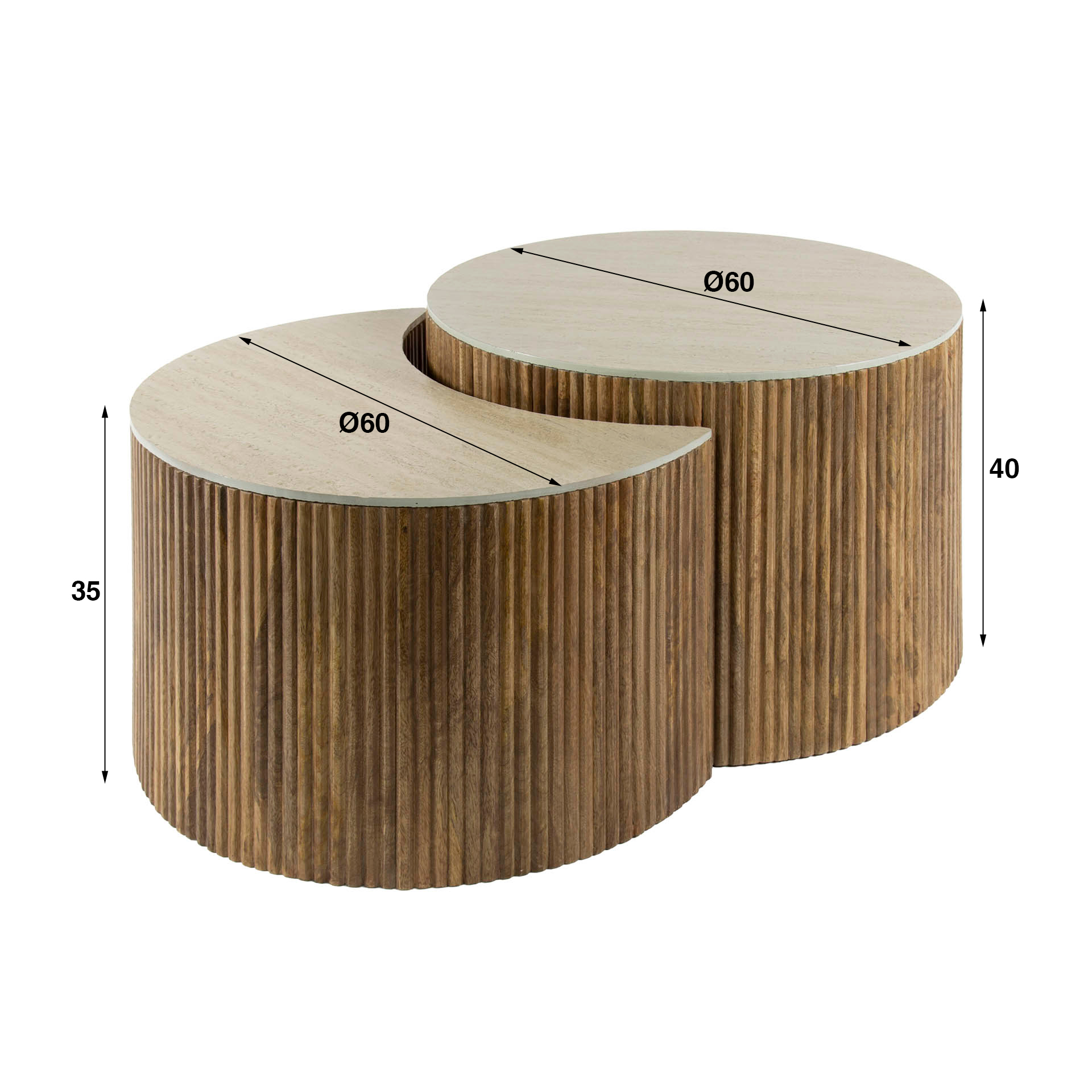 Tavolino Nuovo semicircolare - Set di 2 - Solido mango sabbia