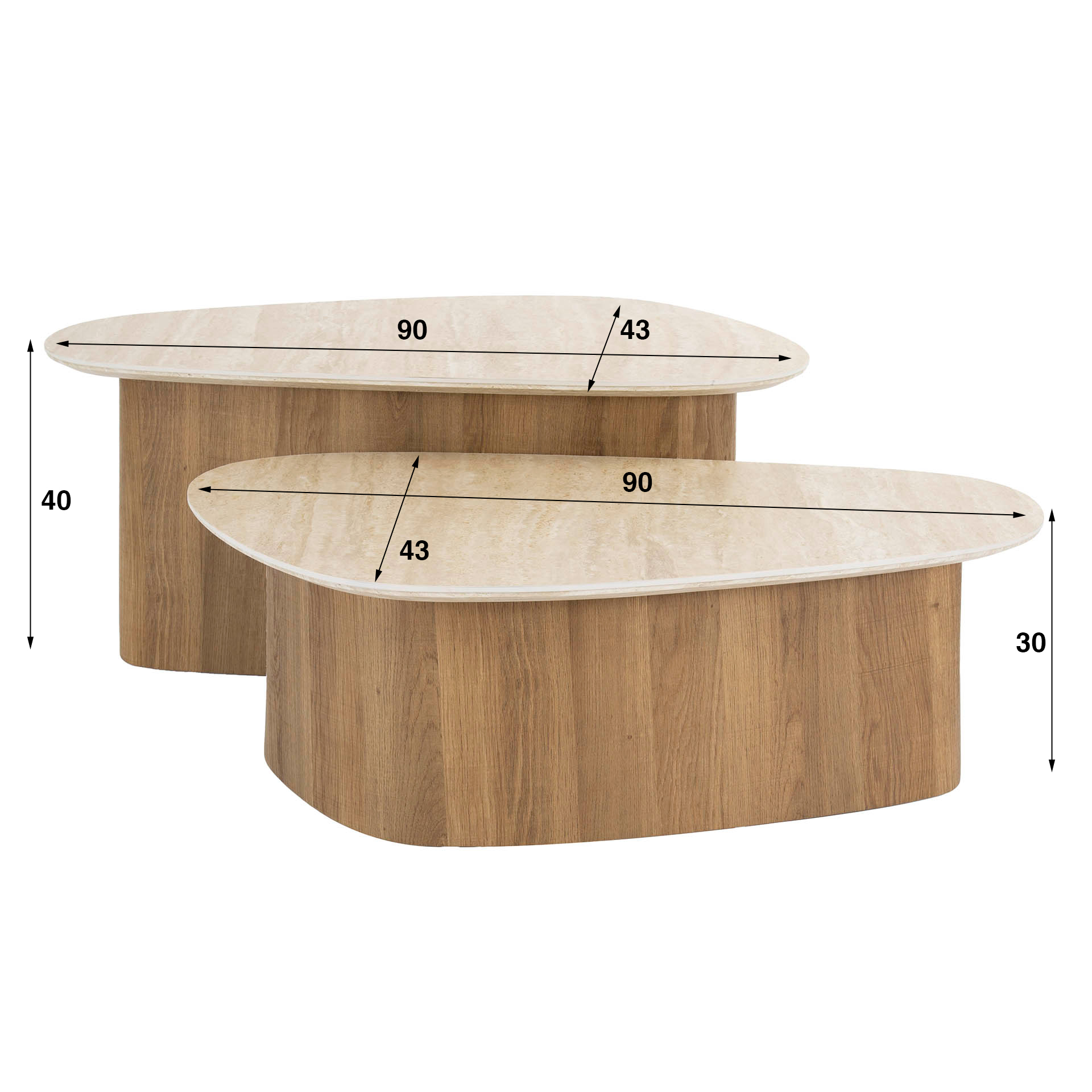 Tavolino Romano triangolare - set di 2 - Travertino