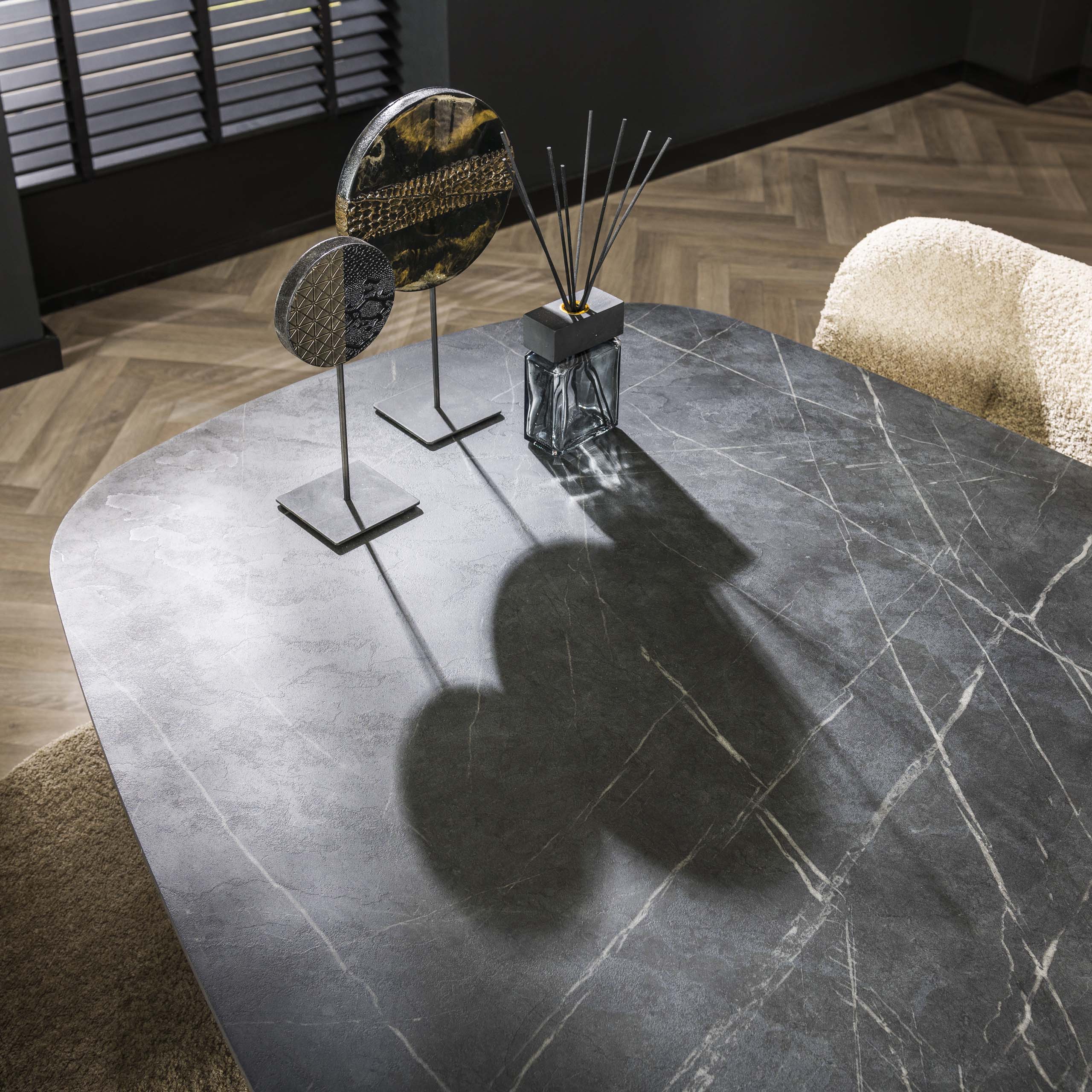 Dining room table 180 danish oval / 3D Melamine slate stone