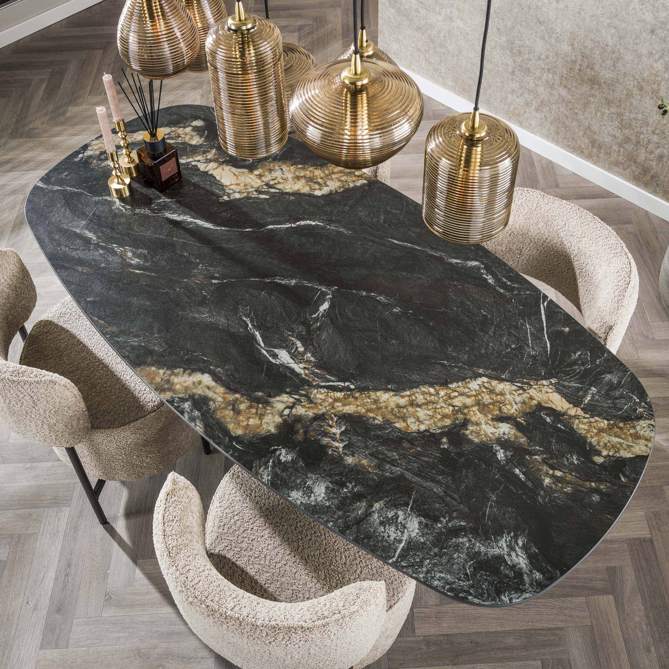 Tavolo da pranzo ovale Spider danese 180 cm - Ceramica fossile nera
