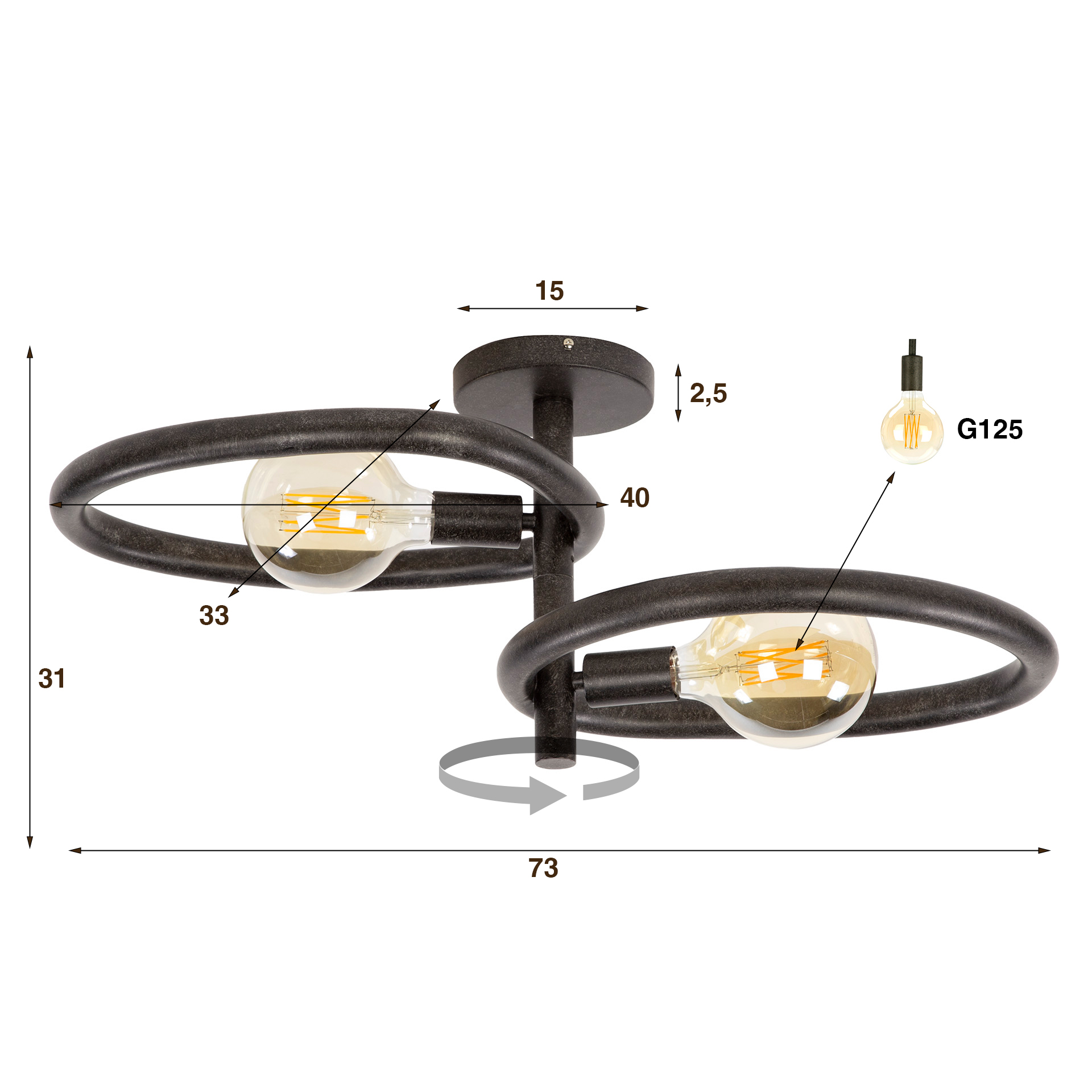 Lampada da soffitto Pebble a 2 luci - Nero artico