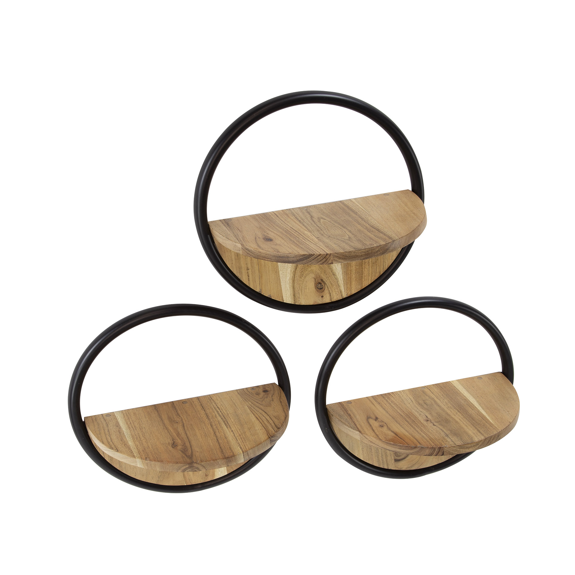 Mensola da parete Round set da 3 - Acacia massiccia