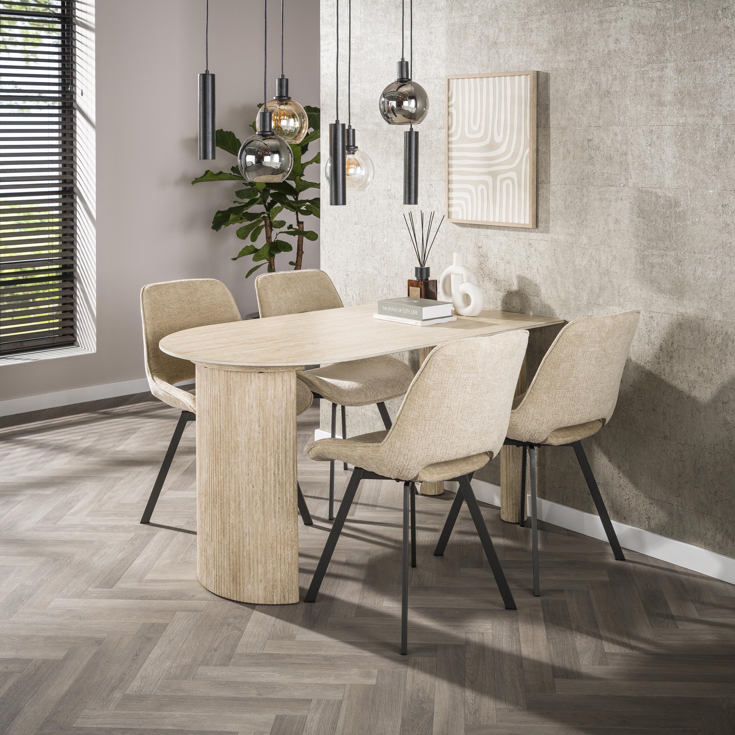 Tavolo da pranzo 1 lato Arco Romano 140 cm - Ceramica travertino