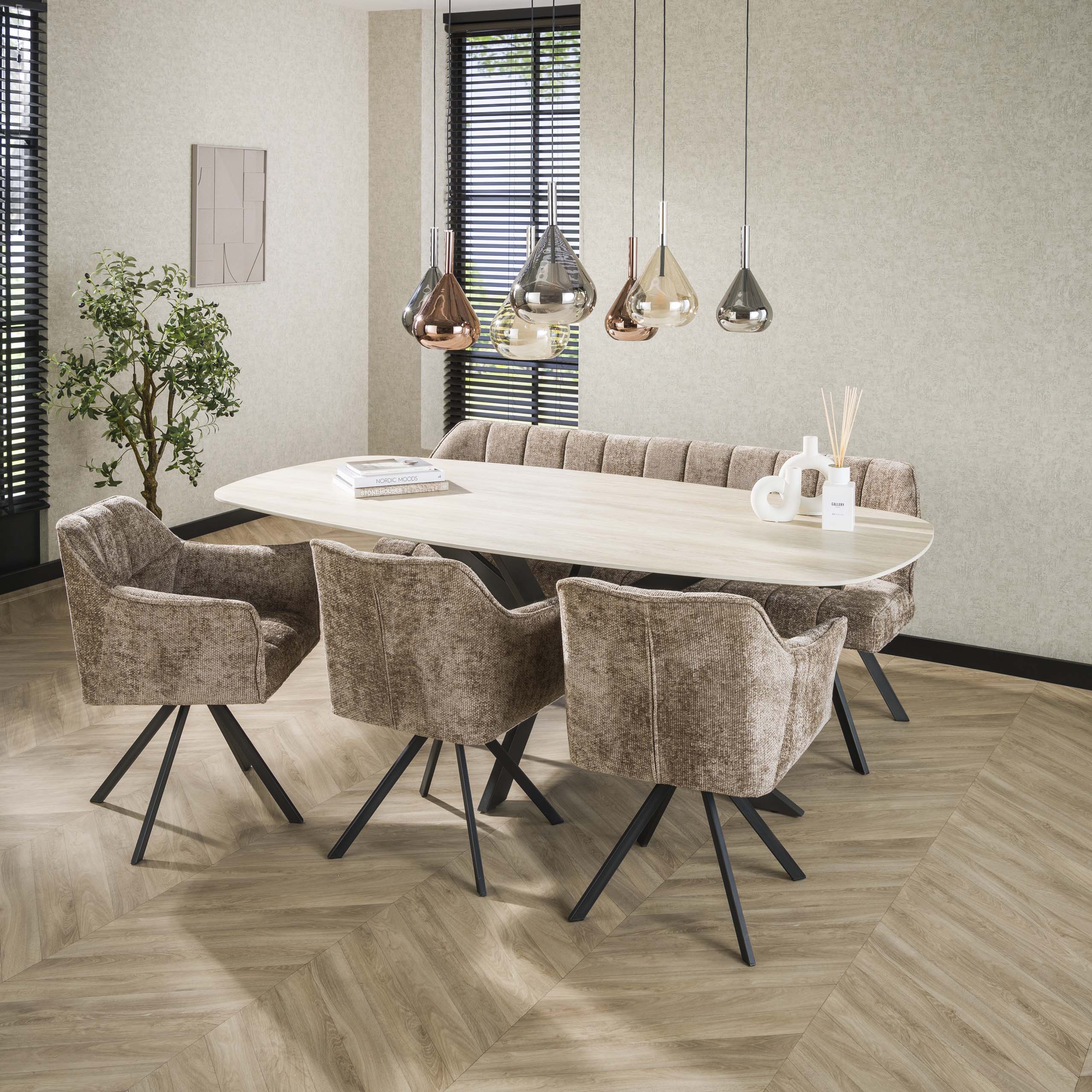 Tavolo da pranzo ovale Romano Cross 215 cm - Travertino in ceramica 3D