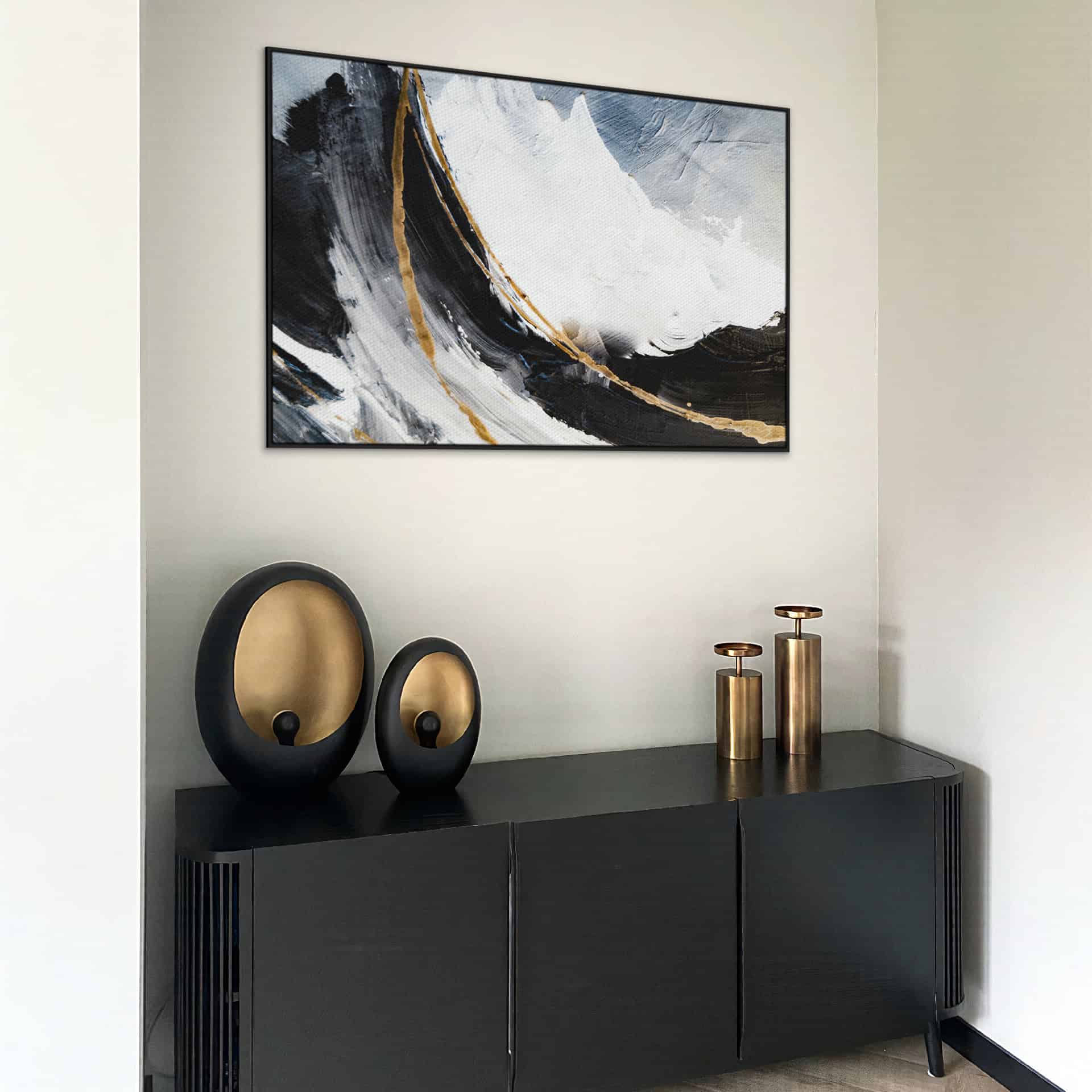 "Black,  White & Gold Abstract"