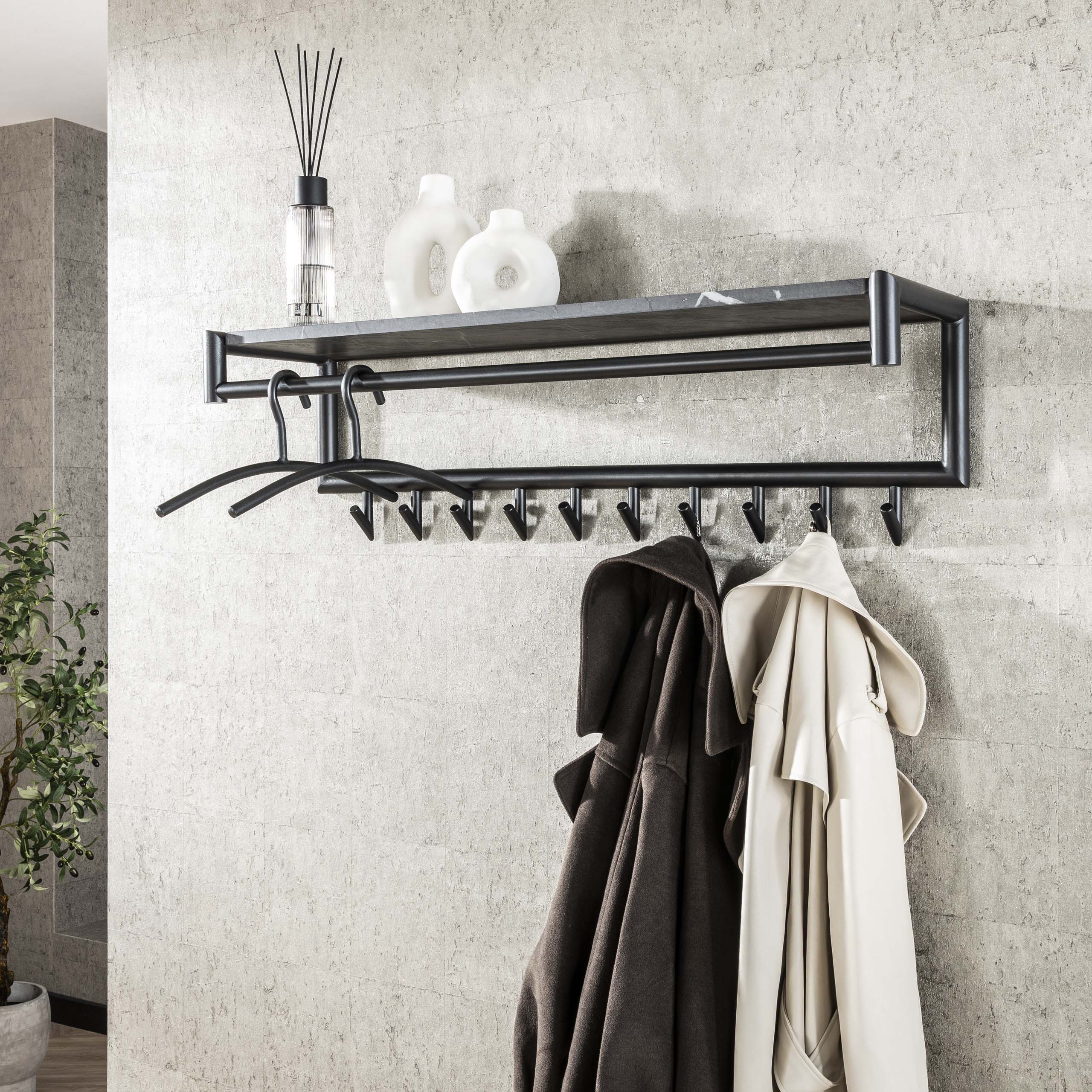 Appendiabiti Tenaro asta e cappelliera 10 ganci - grafite