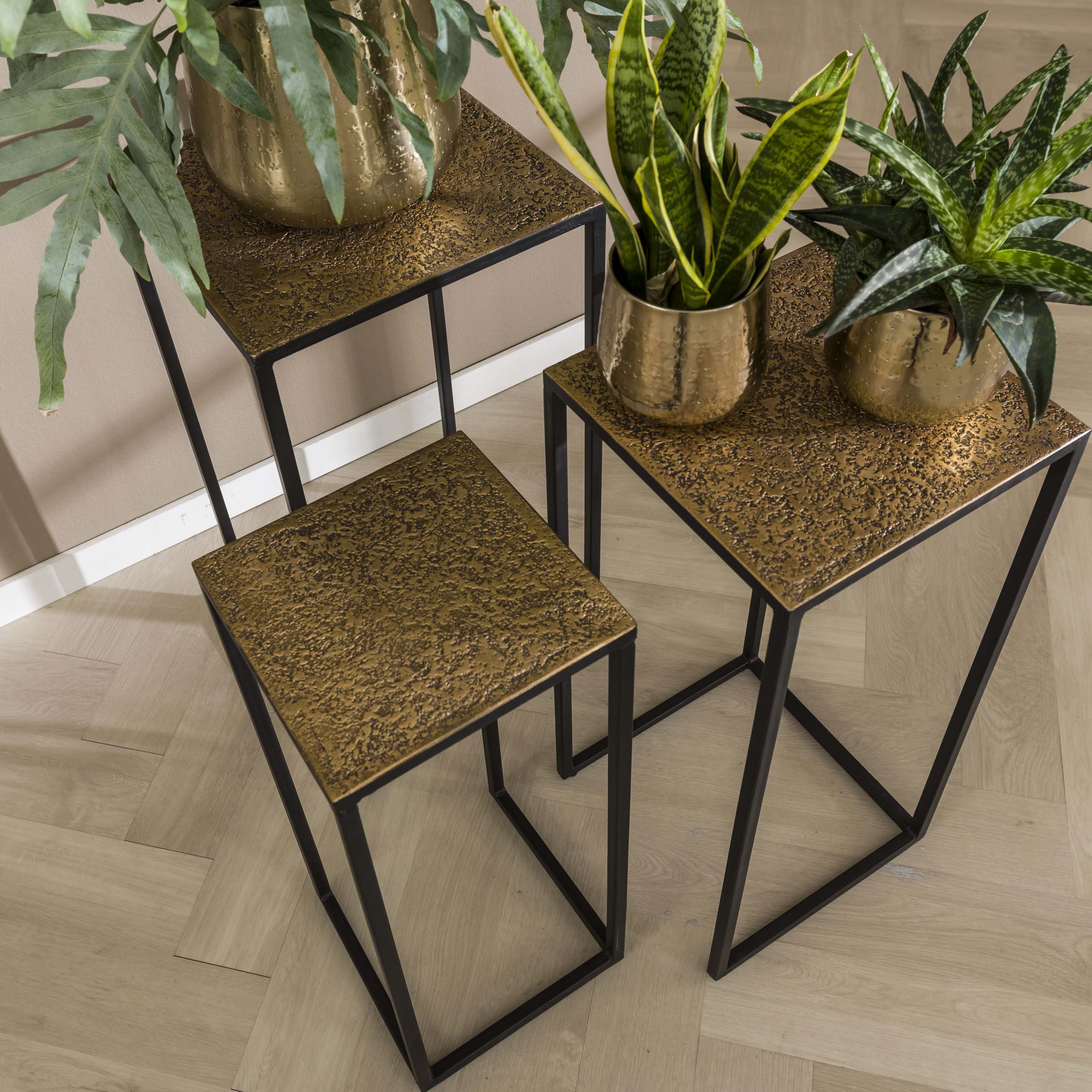 Set colonna floreale/3 ferro metallizzato/bronzo antico