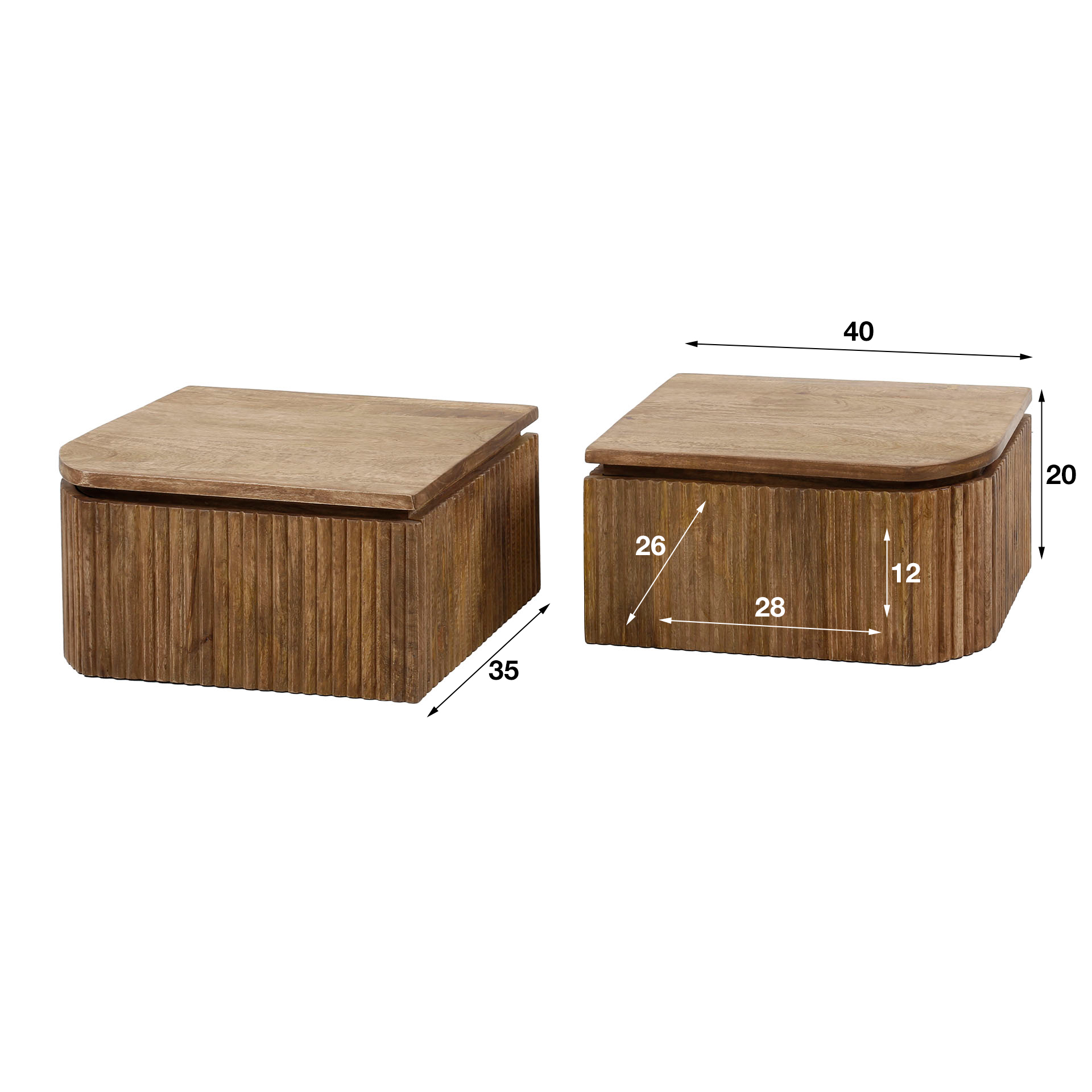 Set comodino/2 onde S+D arrotondate / Colore sabbia mango massiccio