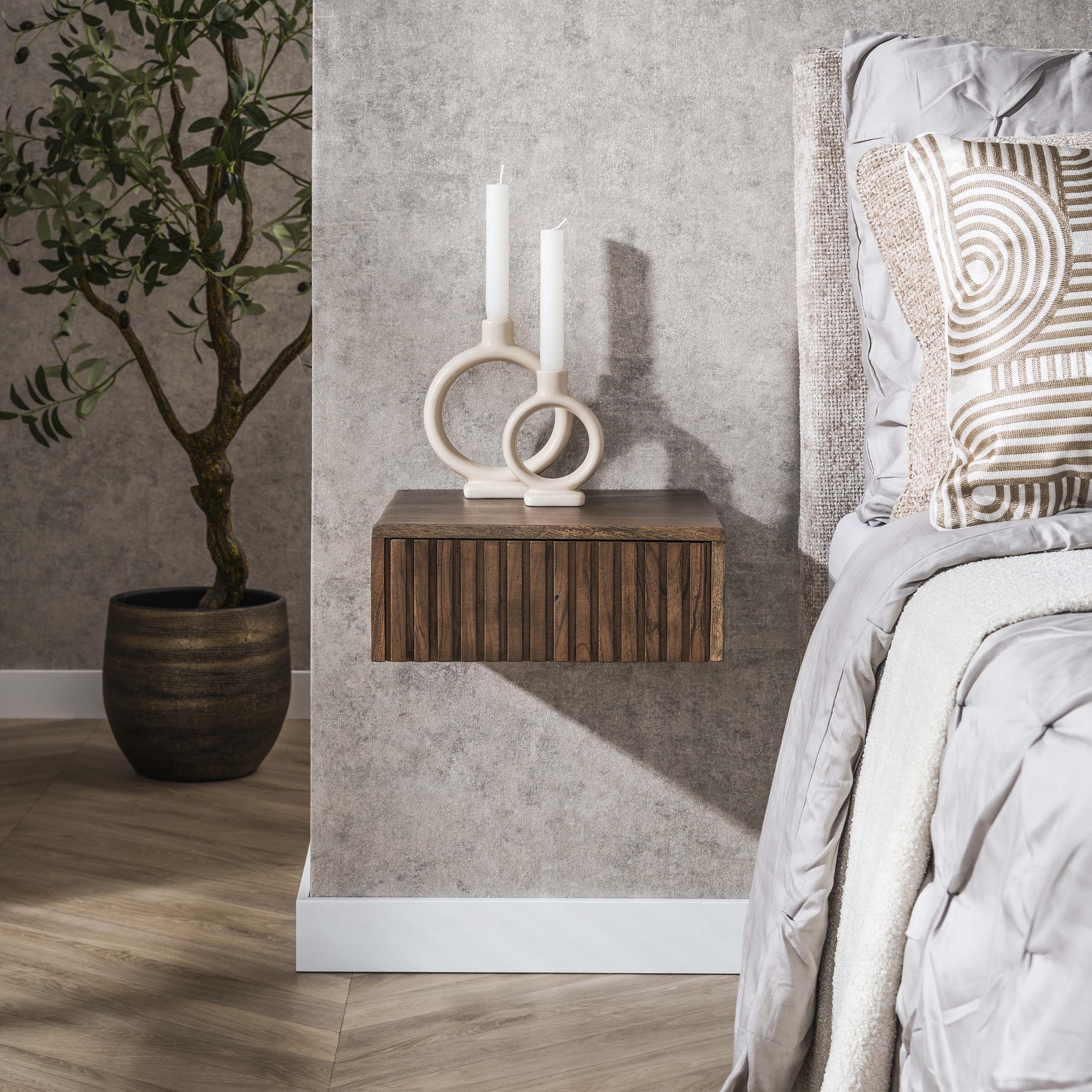 Comodino Carve sospeso - 1 cassetto - per 2 - Marrone acacia