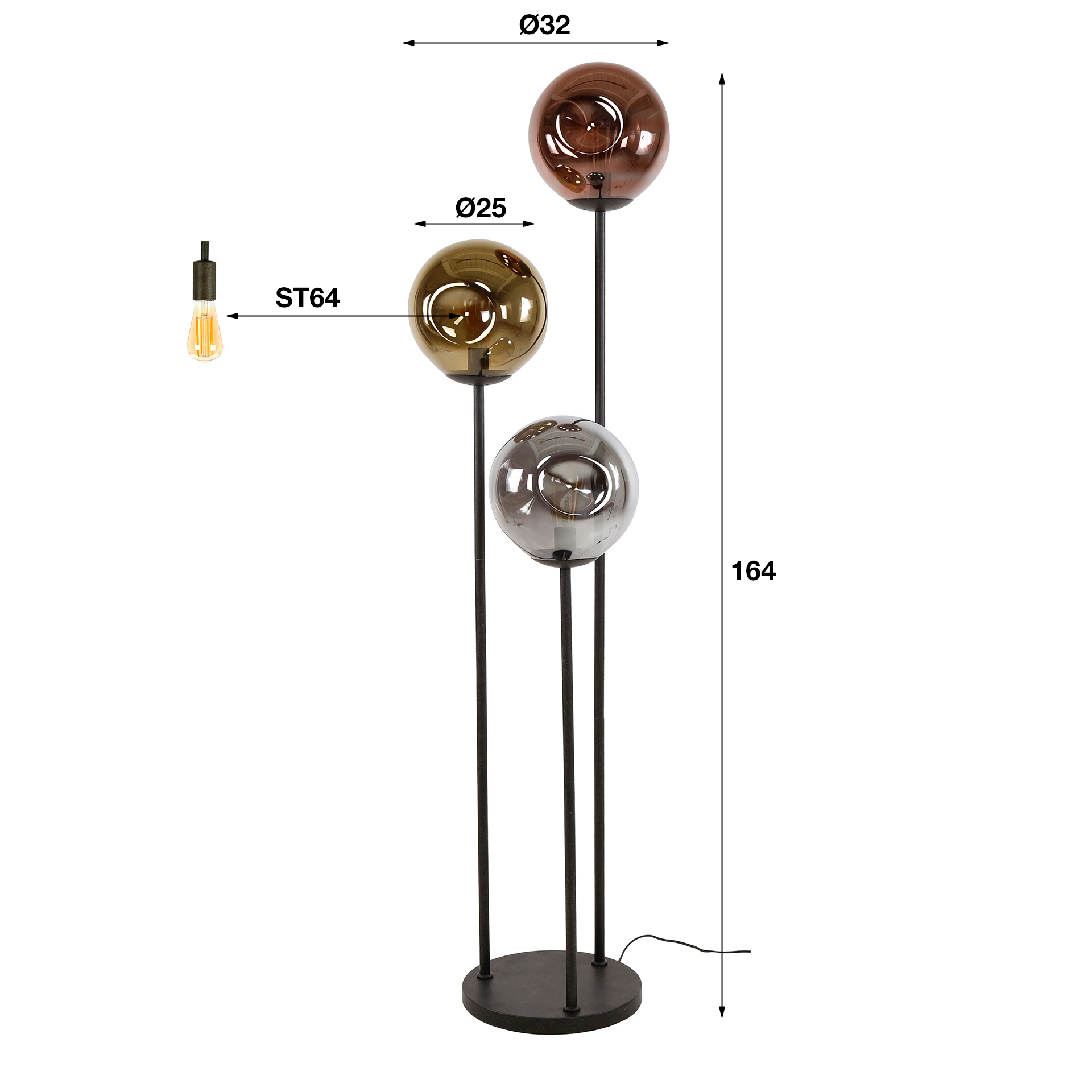 Floor lamp Stellar stepped 3-light - Artic black