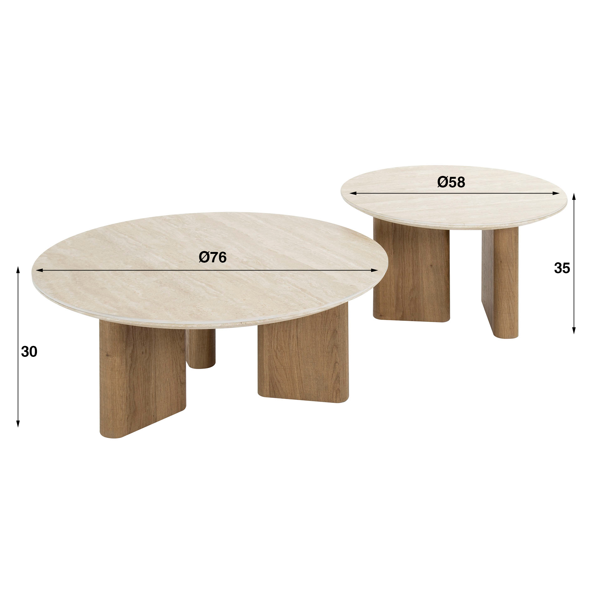Tavolino Romano rotondo - Set di 2 - Ceramica travertino