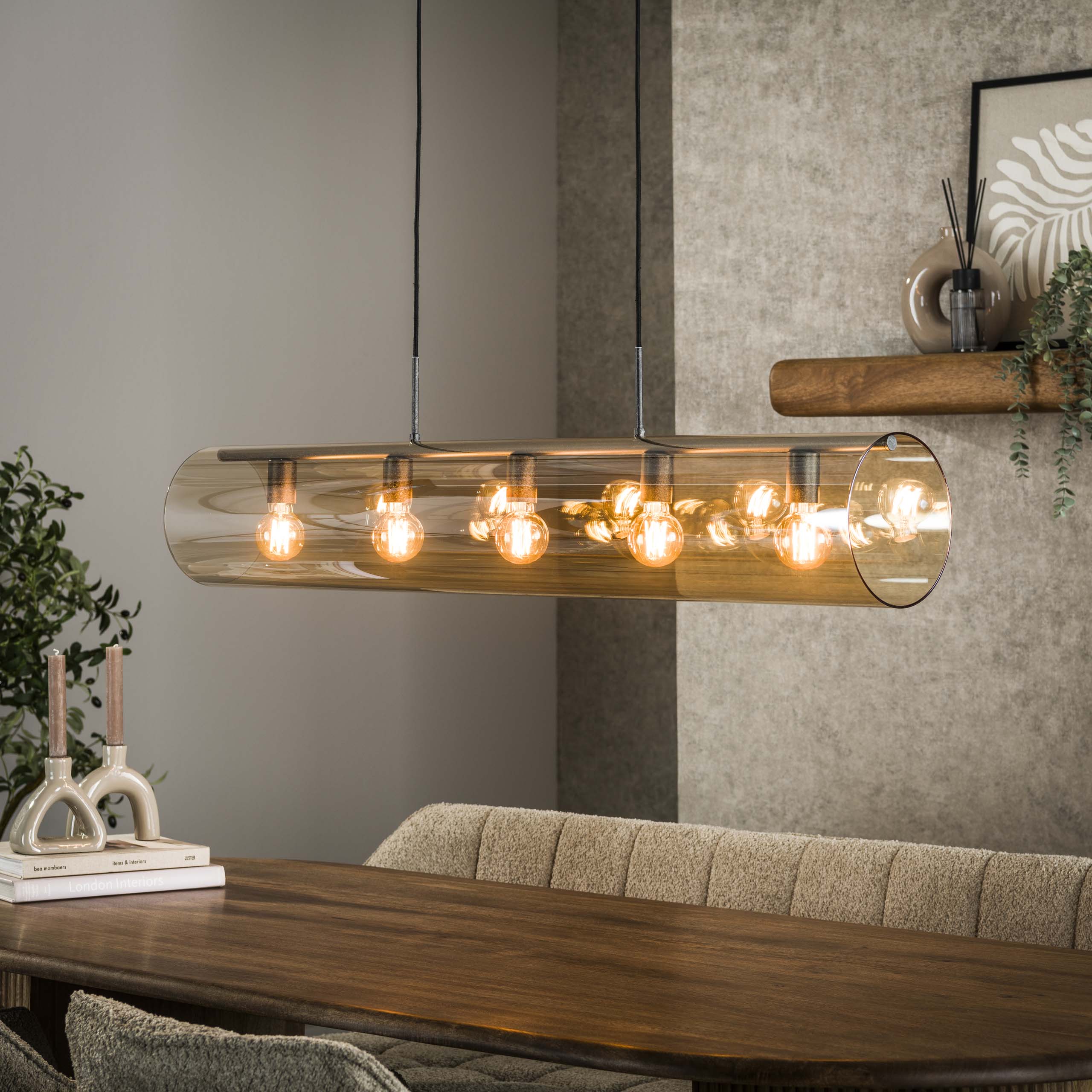 Hanging lamp 5L tube amber glass / Artic black